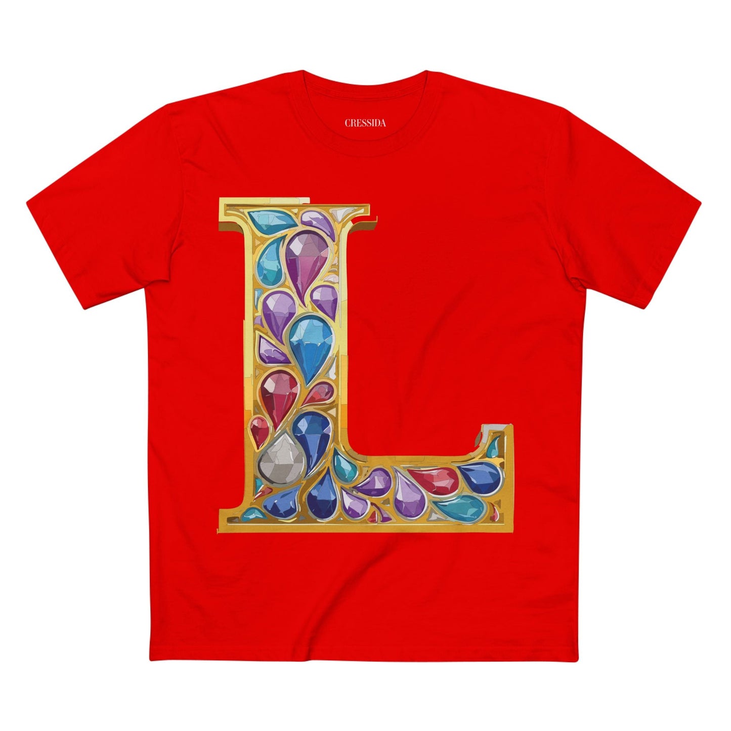 Letter L Graphic Design Tee Unisex 100 Cotton With Antique Gold Letters Artwork T-Shirt