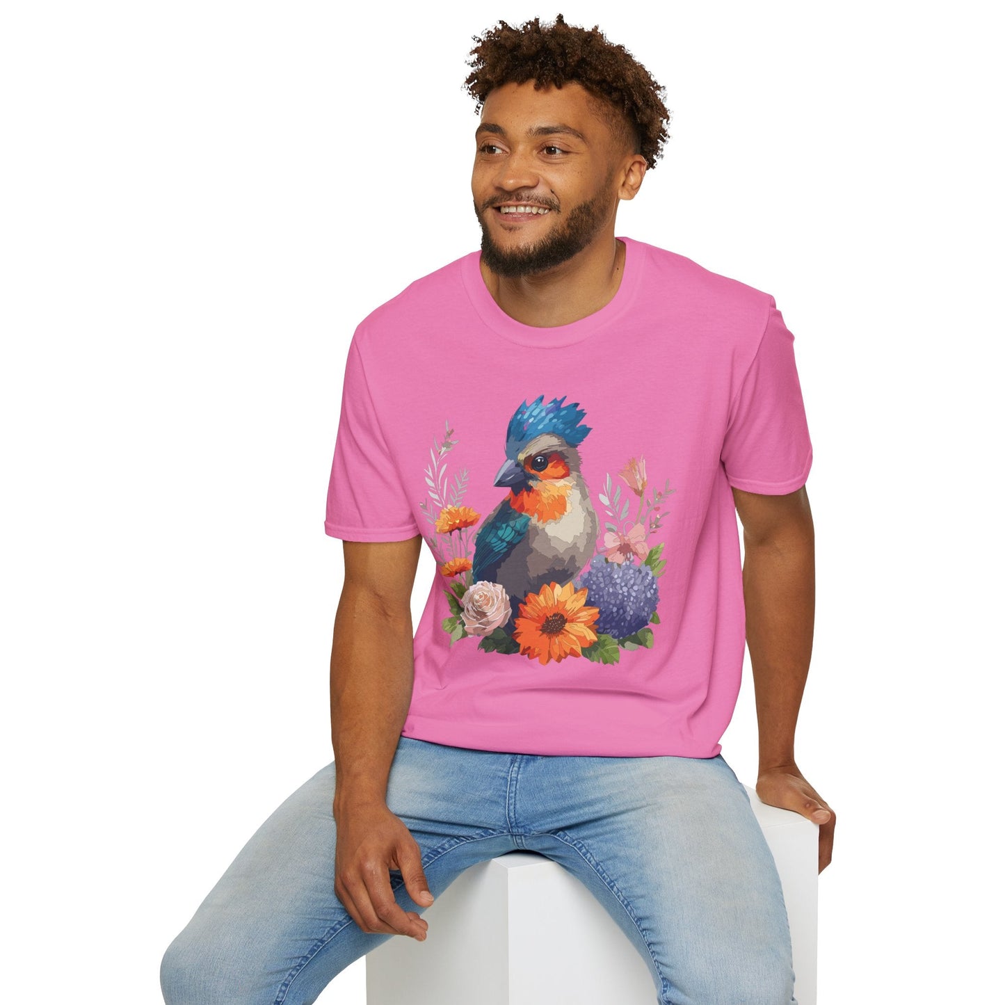 Floral Bird T Shirt Unisex Softstyle Tee 100 Percent Ring Spun Cotton Gildan 64000
