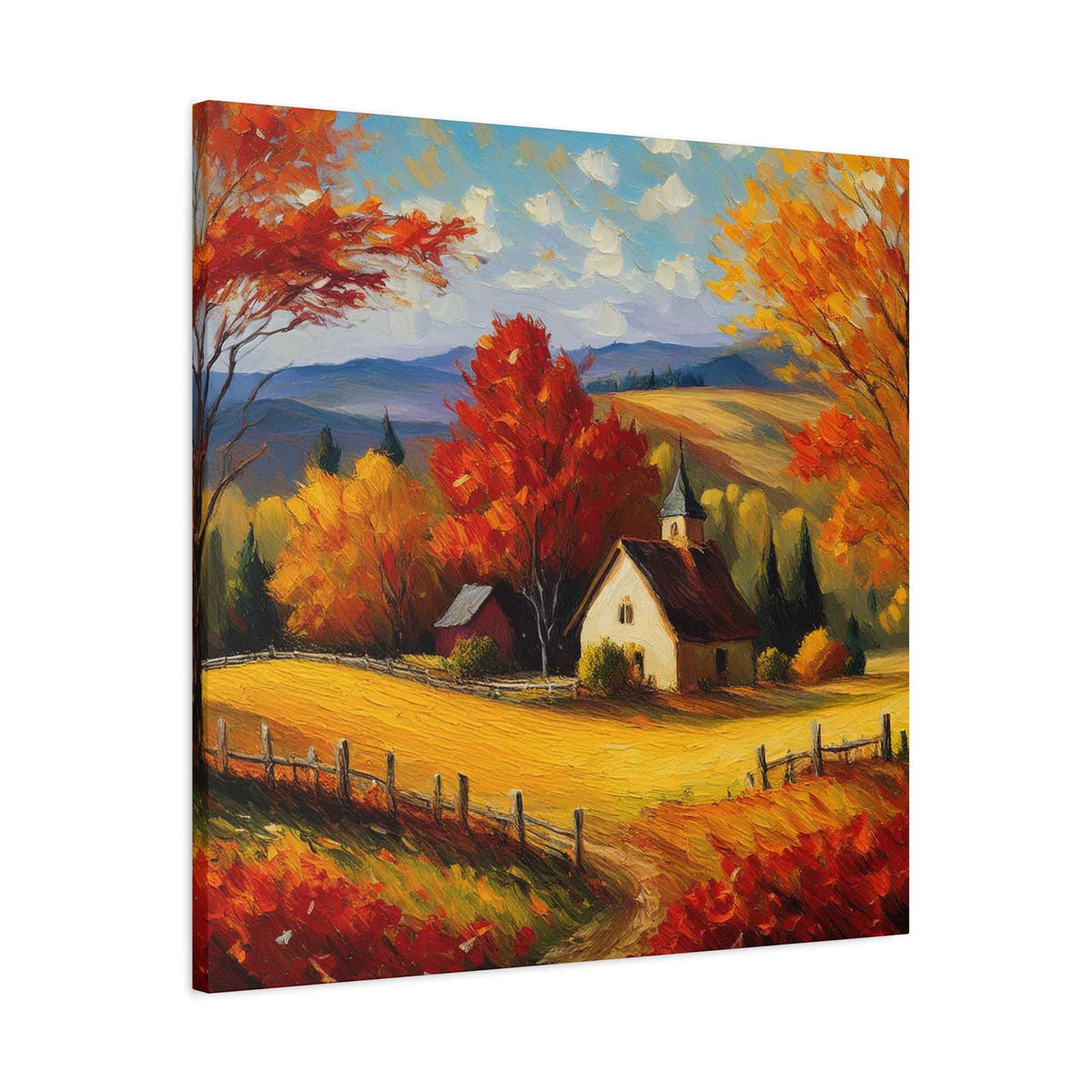 Countryside Fall Print Canvas, Oil Paint Print 20x20, 24x24, 30x30, 32x32, 36x36 Art Design Pine-Wood Inner Frame MC-106