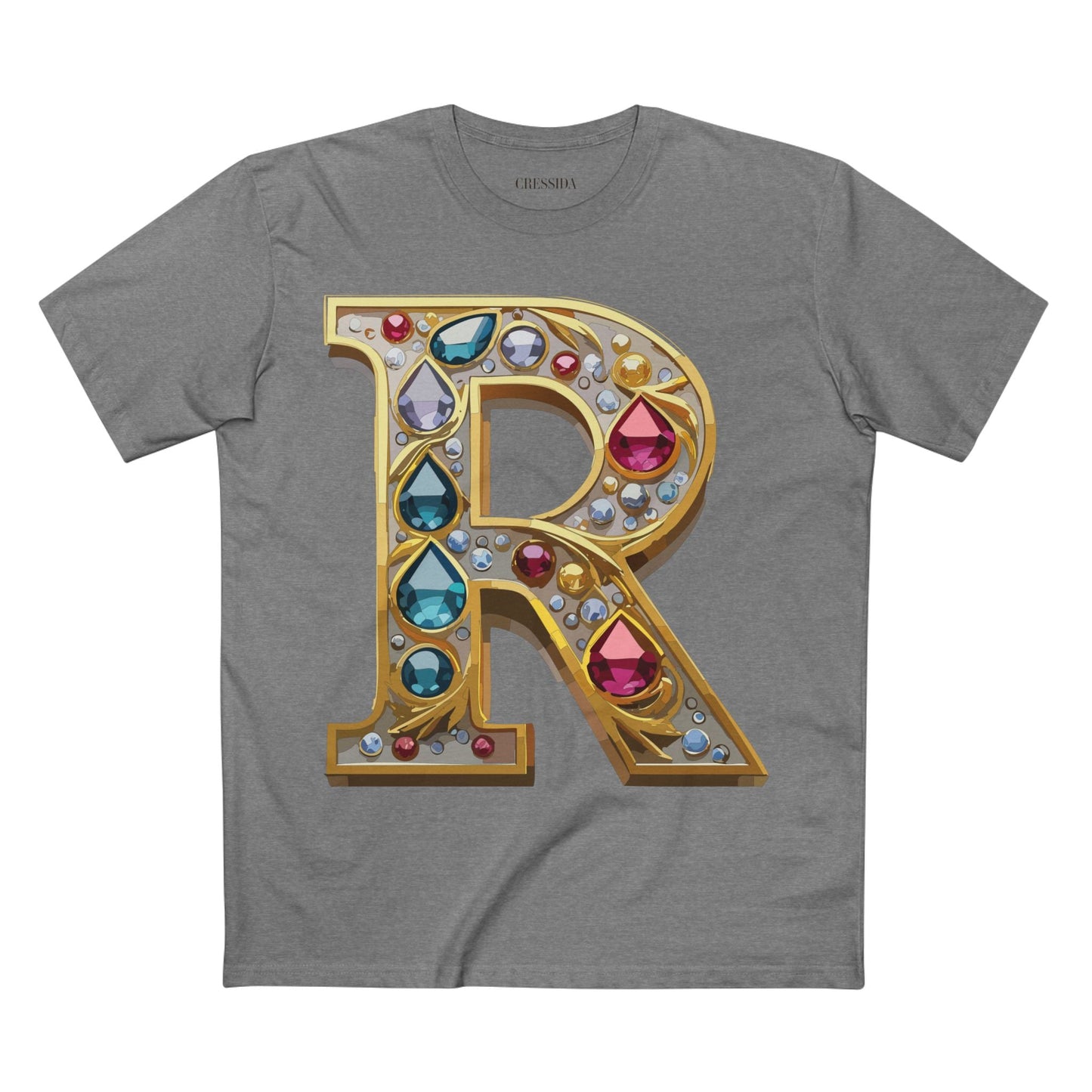 Letter R Graphic Design Tee Unisex 100 Cotton With Antique Gold Letters Artwork T-Shirt