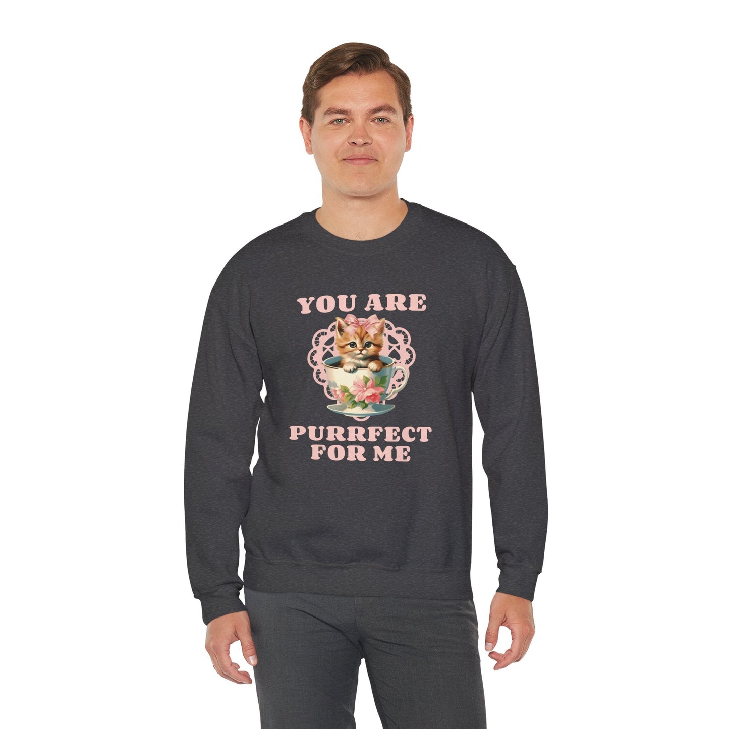 Cat Sweatshirt With Heart Print Valentines Day Unisex 50 50 Cotton Poly Crewneck