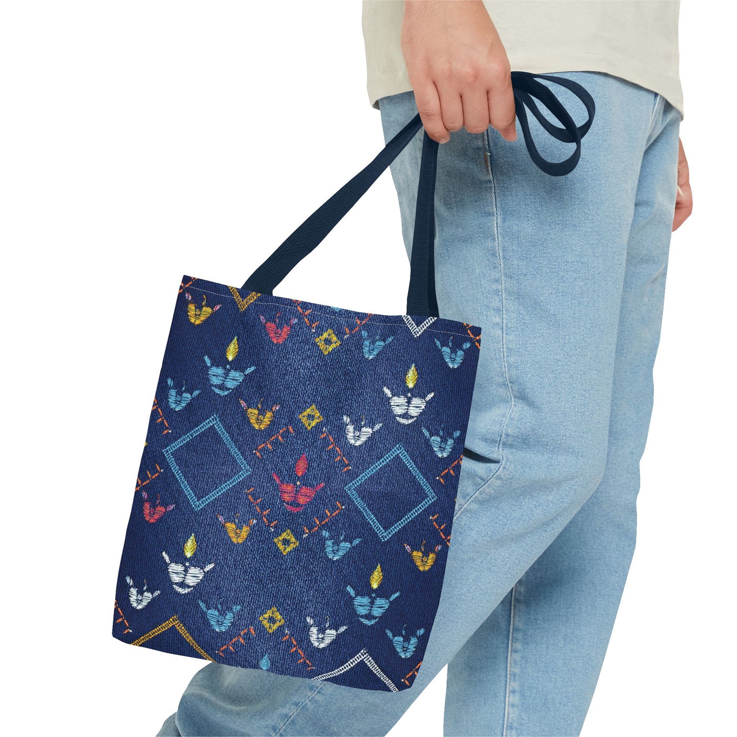 Diwali Graphic Denim Fabric Imitation Print Unisex Canvas Bag Poly Spun 3 Sizes Tote Bag 205-13