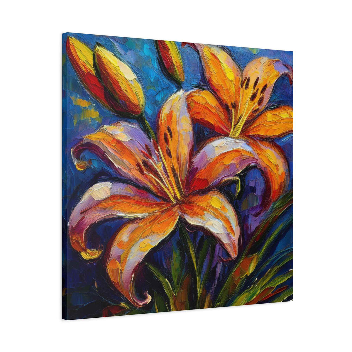 Gold Lilies Print Canvas, Floral Oil Paint Print 20x20, 24x24, 30x30, 32x32, 36x36 Art Design Pine-Wood Inner Frame MC-151