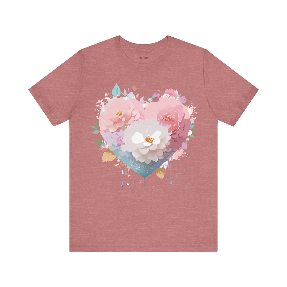 Valentine's Day Graphic Unisex Cotton Bella+Canvas Tee with Floral Art Design d99