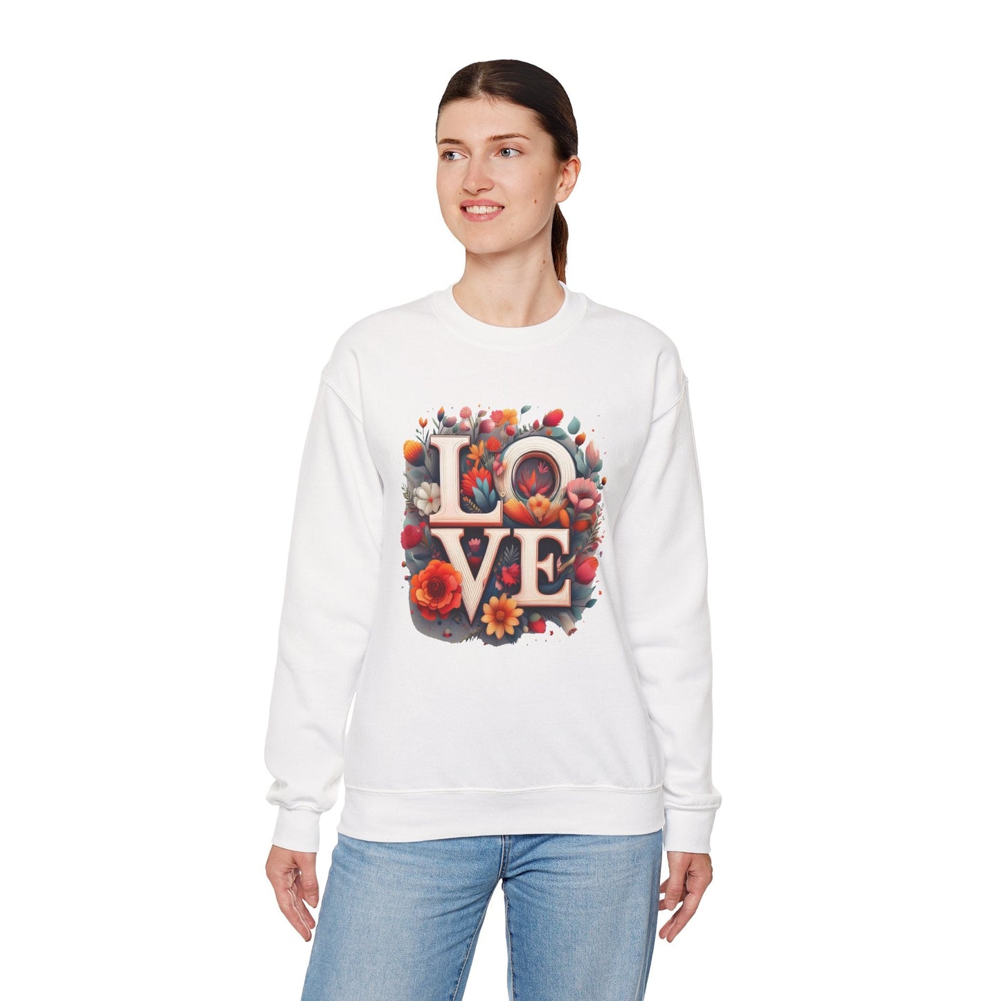 Floral Love Valentines Day Sweatshirt Unisex Crewneck Love Flower Gift Idea Cozy Everyday Wear