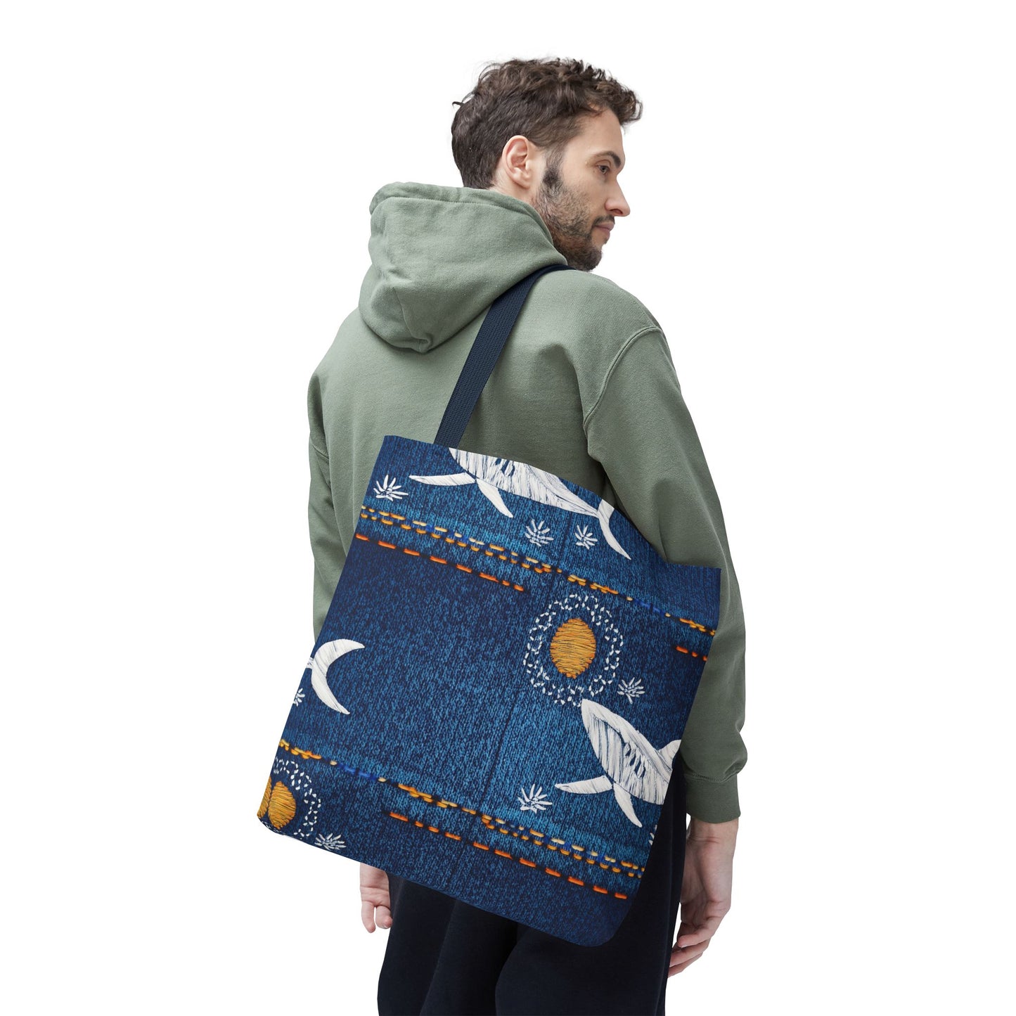 Denim Fabric Imitation Print Unisex Canvas Bag Poly Spun 3 Sizes Tote Bag 182-17