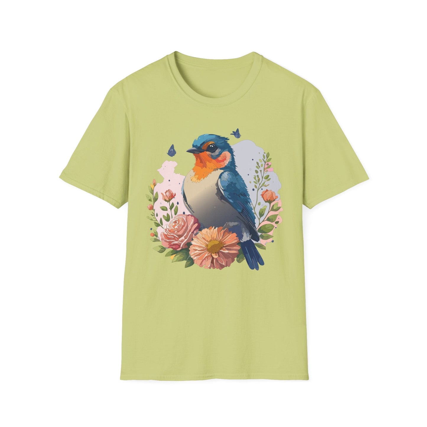 Bird T Shirt Floral Design Unisex Gildan Softstyle 64000 Ring Spun Cotton Tee Breathable Wear