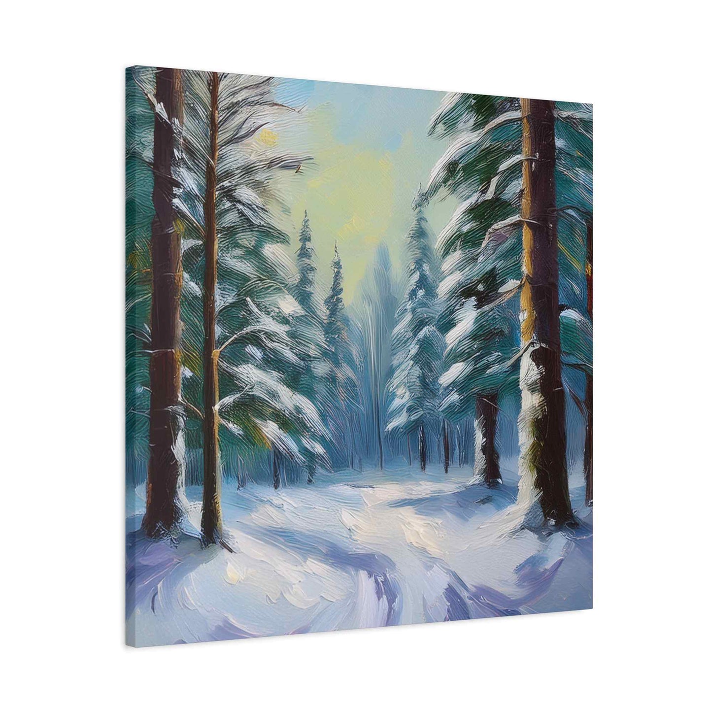 Snow Forest Print Canvas, Oil Paint Print 20x20, 24x24, 30x30, 32x32, 36x36 Art Design Print Pine-Wood Inner Frame MC-77