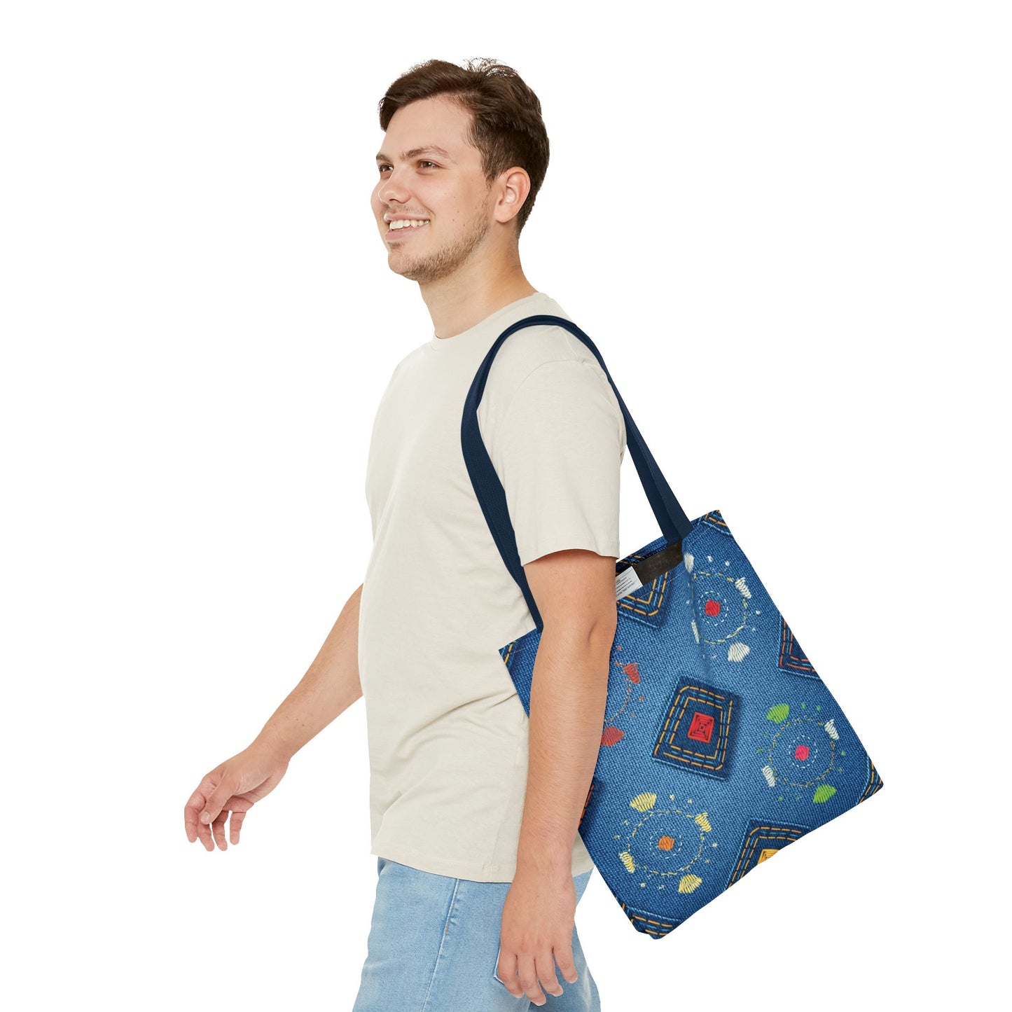 Diwali Graphic Denim Fabric Imitation Print Unisex Canvas Bag Poly Spun 3 Sizes Tote Bag 205-24