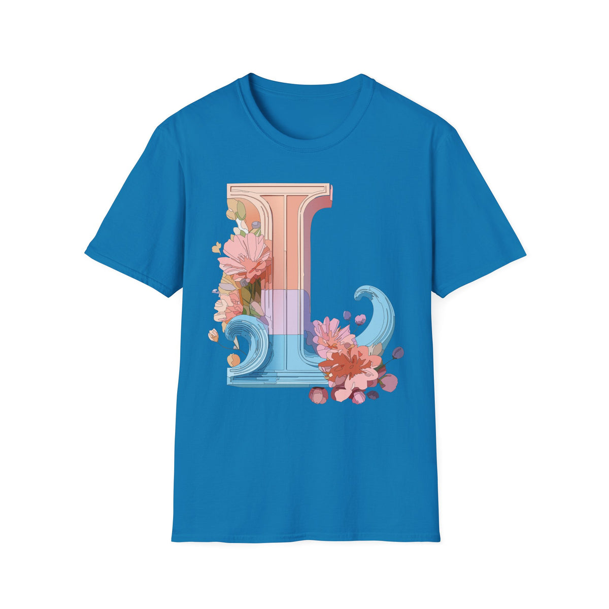 Floral Wave Letter L T-Shirt | Monogram Initial Tee