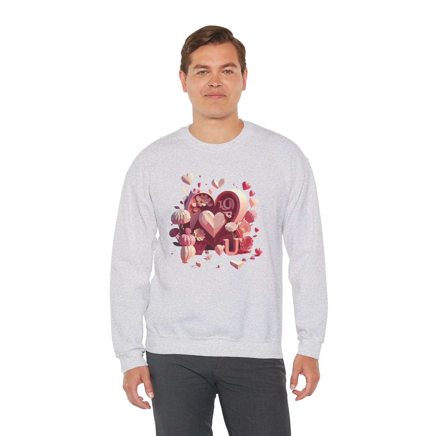 Unisex Floral Big Heart Sweatshirt, Love Floral Sweatshirt, Floral Heart Sweatshirt, 50/50 Cotton-Poly Valentine's Day Sweatshirt 09