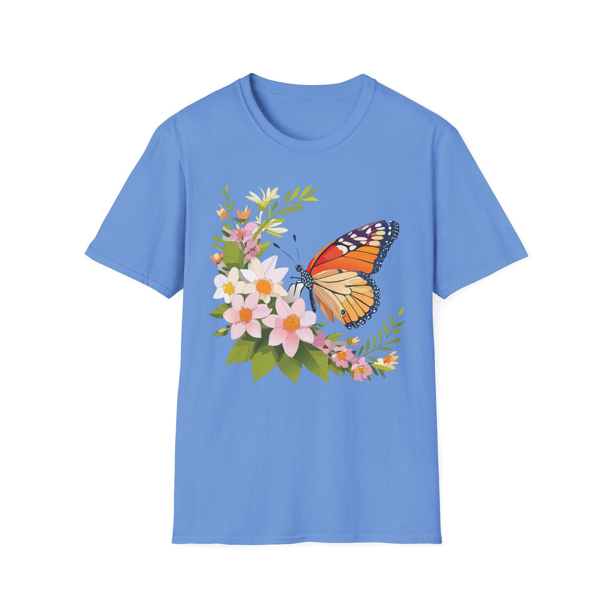 Monarch Butterfly Floral Graphic Tee Unisex 100 Cotton Gildan T-Shirt