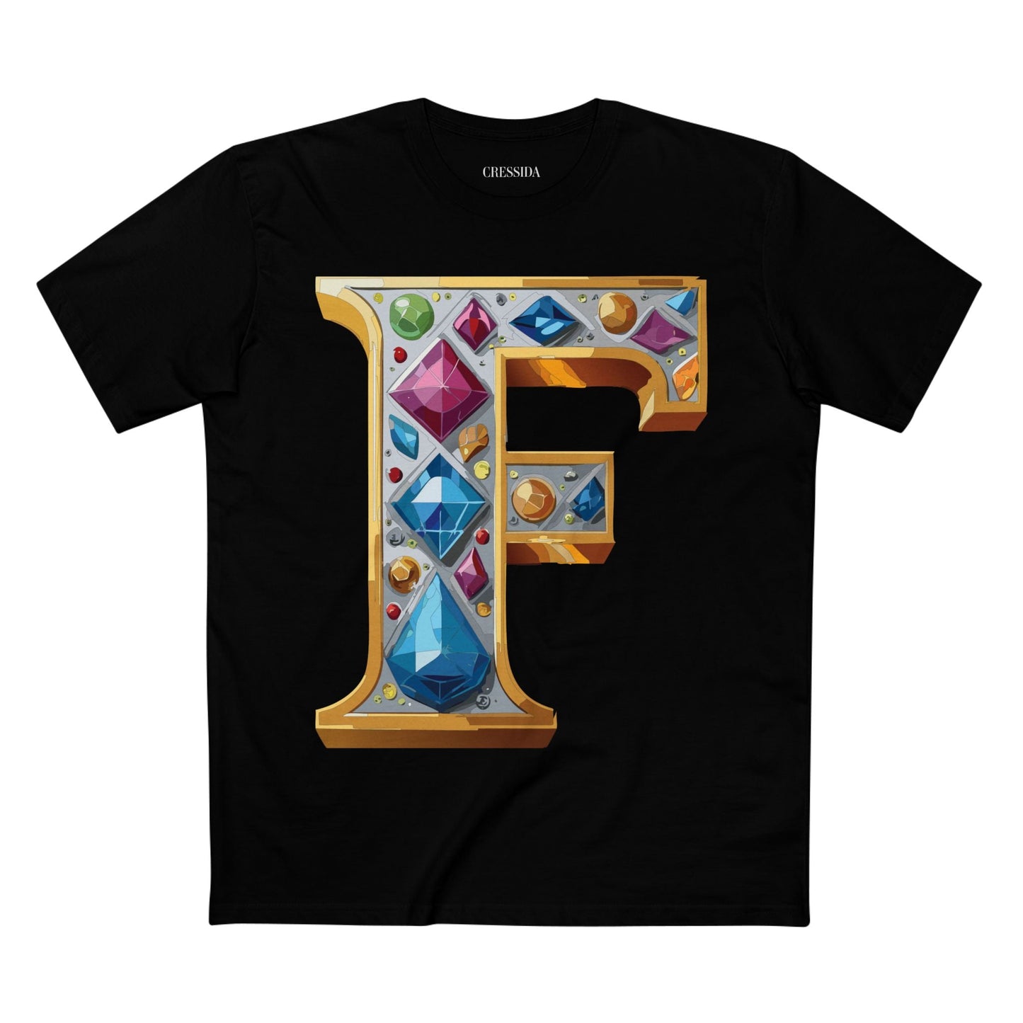 Letter F Graphic Design Tee Unisex 100 Cotton With Antique Gold Letters Artwork T-Shirt
