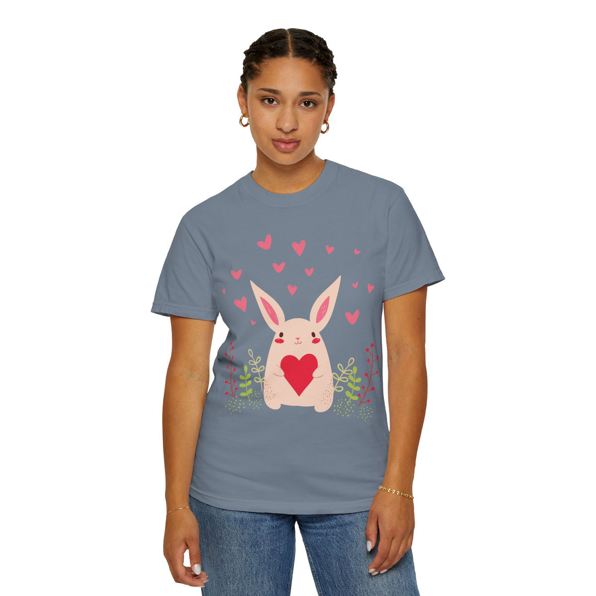 Easter Bunny Heart T-Shirt, Tee Shirt with Easter Signature, T Shirt with Easter Prints, Tee Shirt with Easter Design