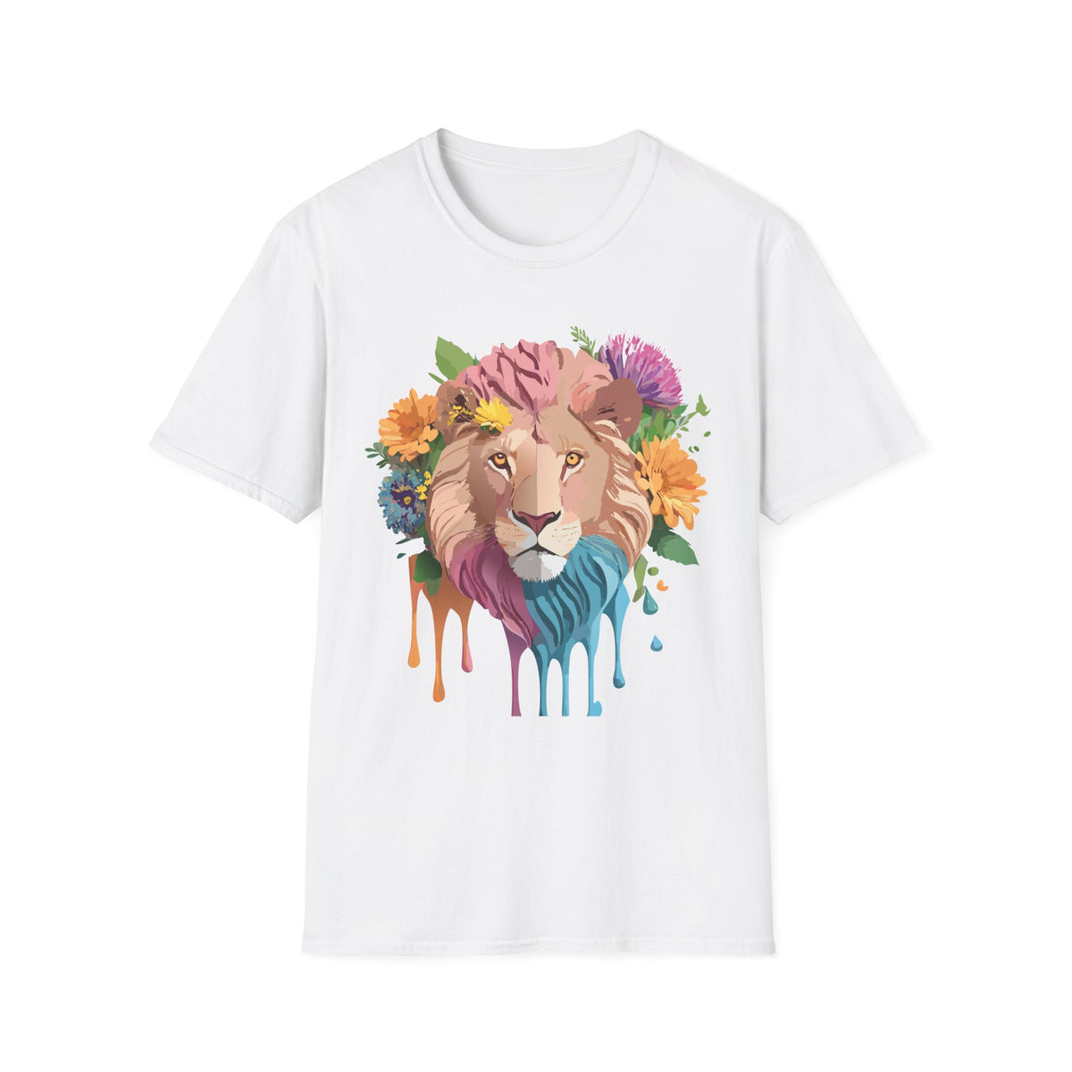 Floral Lion Portrait T-Shirt | Colorful Drip Mane Tee