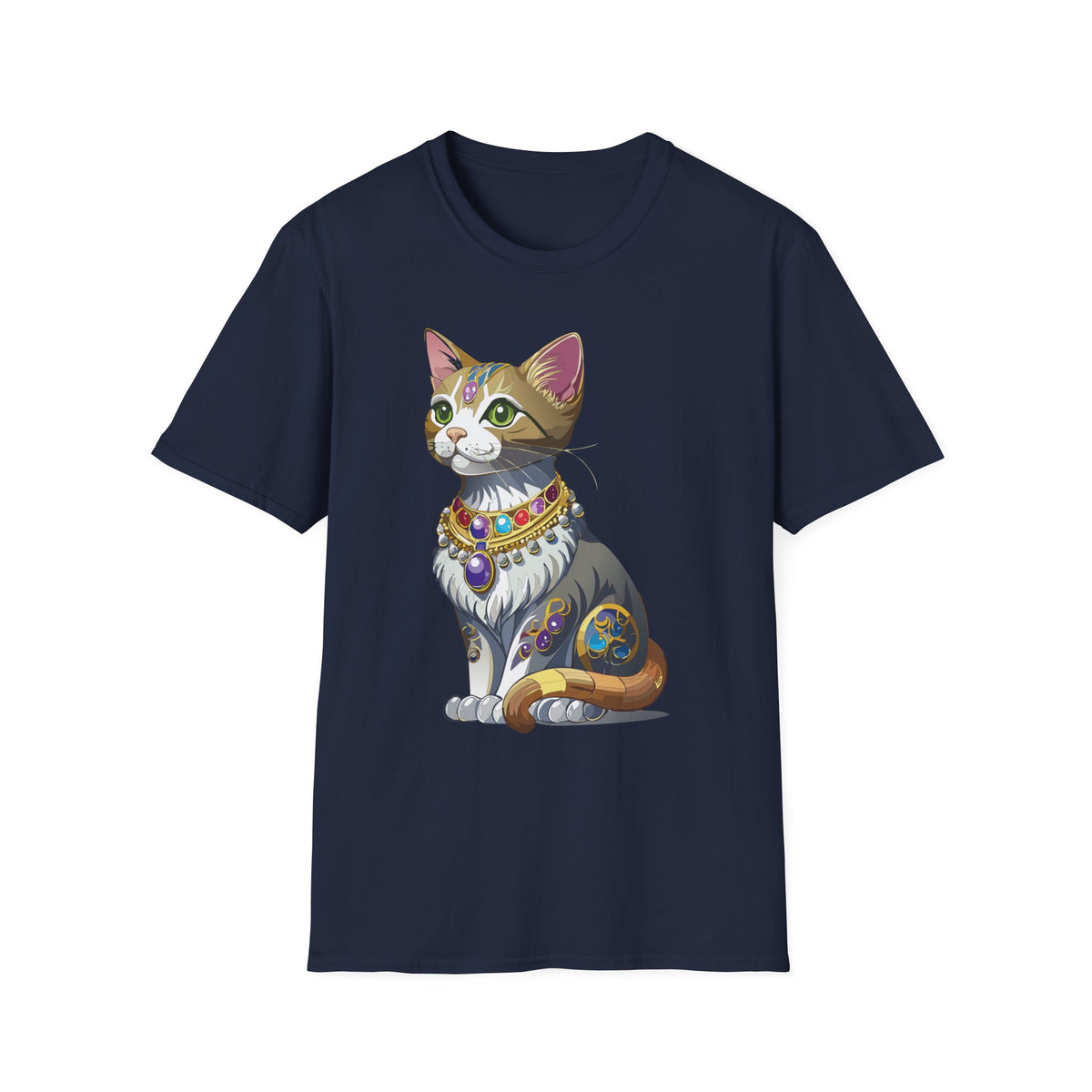 Regal Jewel-Studded Cat T-Shirt | Colorful Crowned Cat Illustration