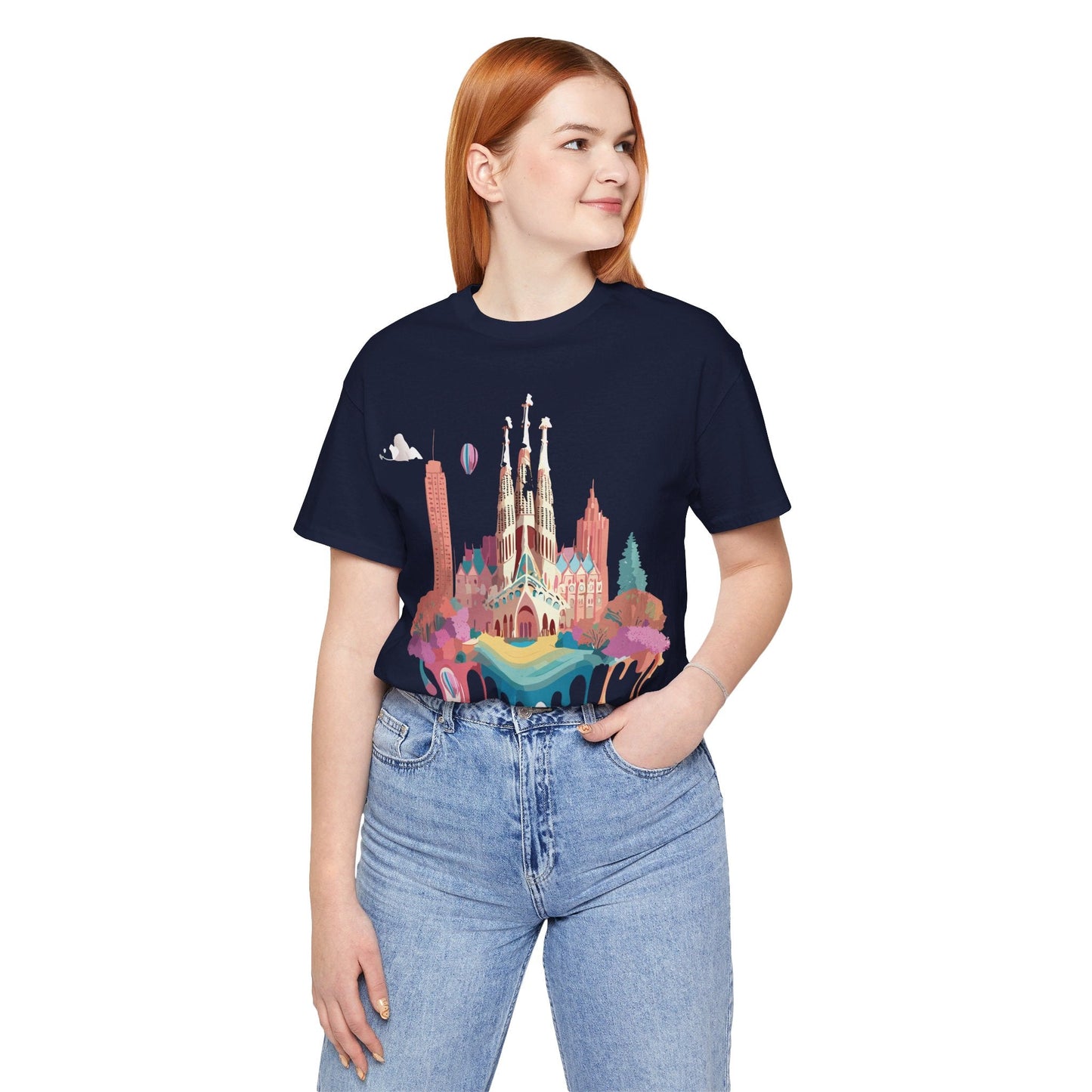 Adelpha Barcelona Themed Graphic Tee Unisex Short Sleeve Art Design For Everyday Comfort