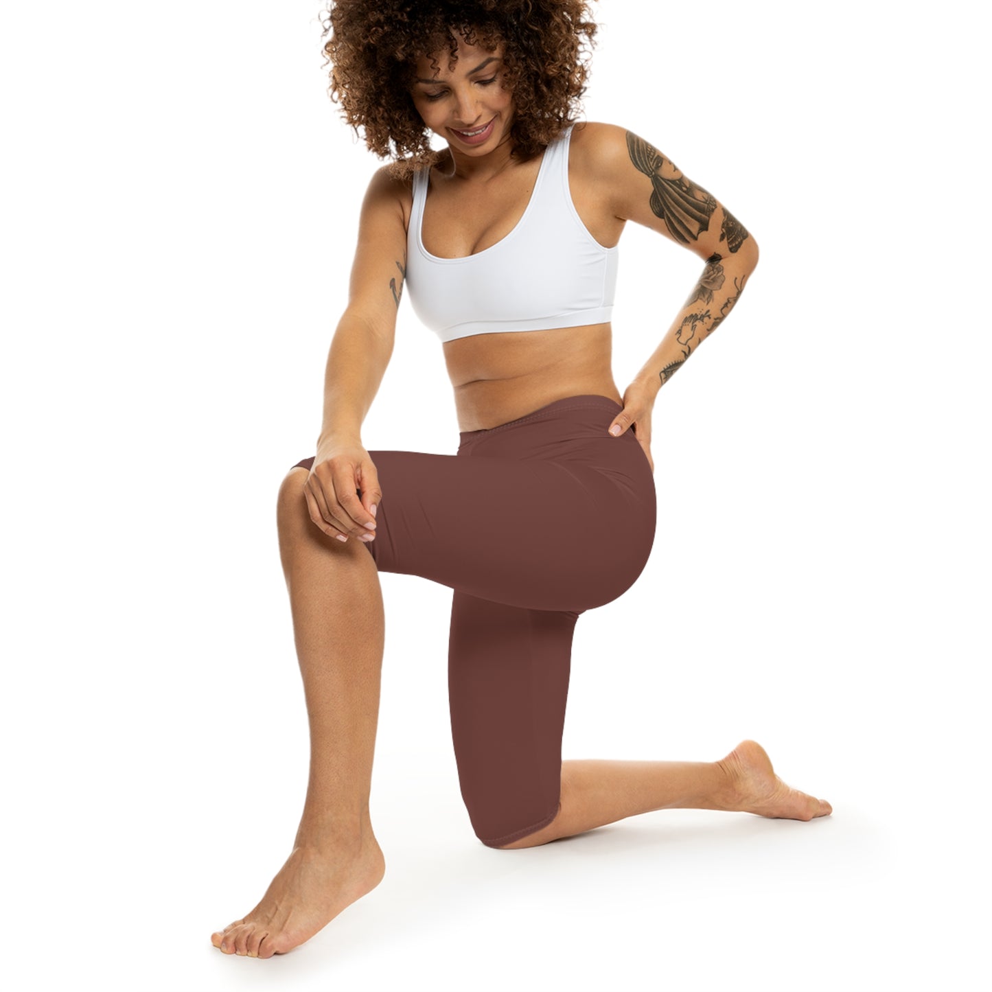 Clay Soil Cooper Color Women's Brushed Suede Poly Span Casual Capri Leggings XS-2XL