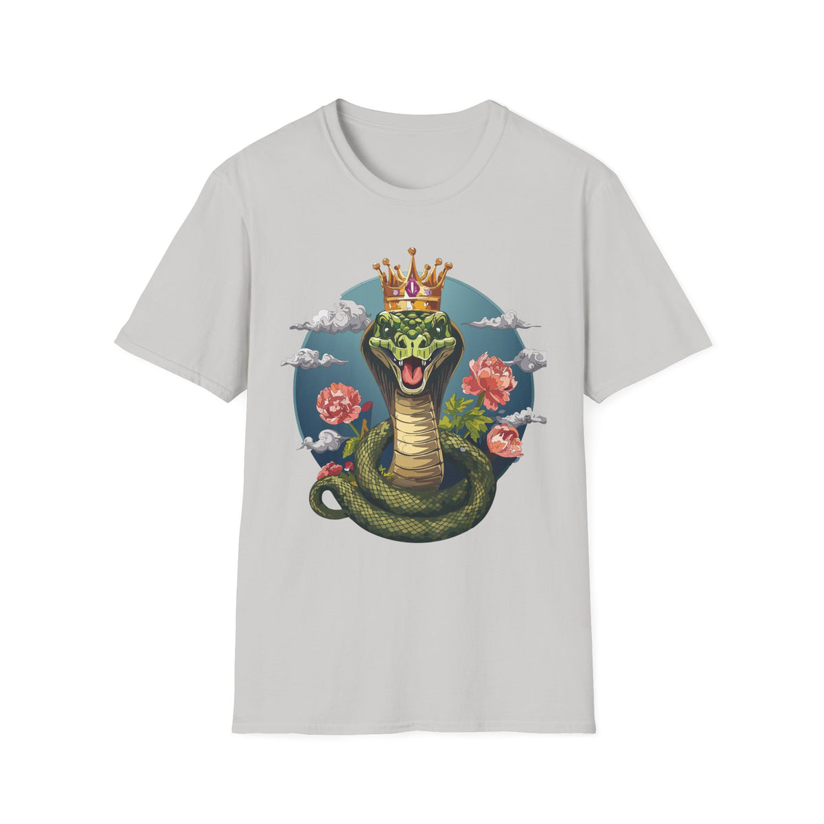 Crowned Snake Illustration T-Shirt | King Cobra Floral Art