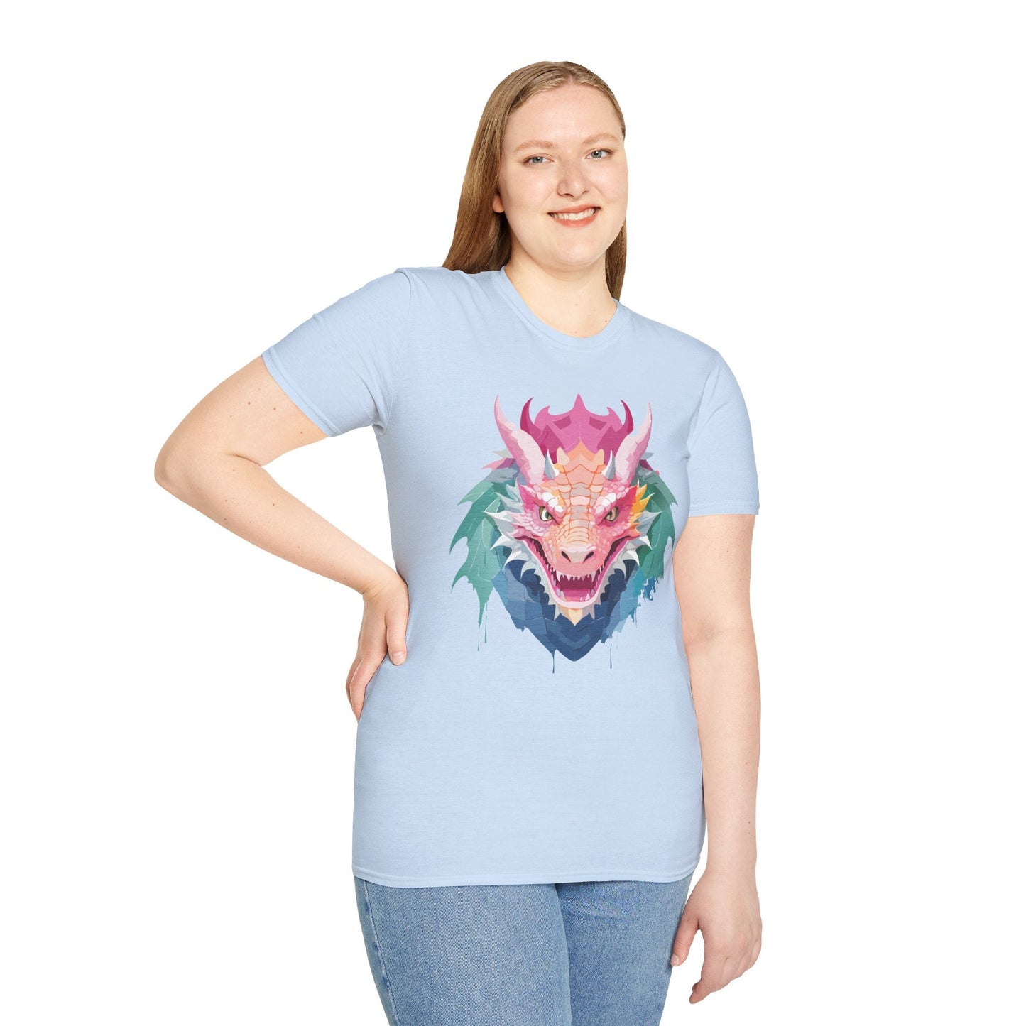 Dragon T Shirt Unisex Softstyle Cotton Tee With Animal Art Design Graphic Print Artwork