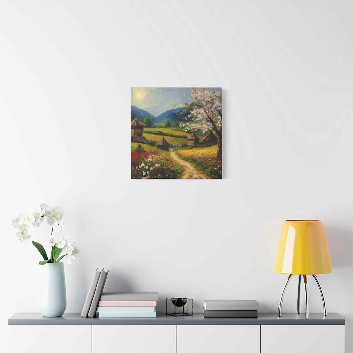 Countryside Spring Print Canvas, Oil Paint Print 20x20, 24x24, 30x30, 32x32, 36x36 Art Design Pine-Wood Inner Frame MC-109