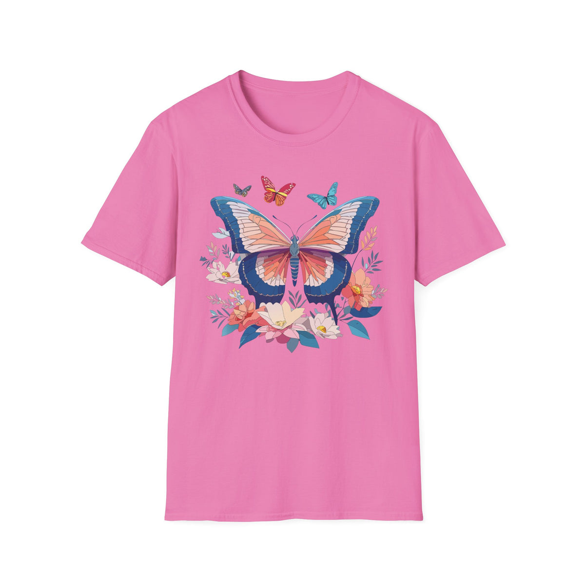Butterfly Floral T‑Shirt — Colorful Garden Butterfly Graphic Design Unisex 100 Cotton Gildan T-Shirt
