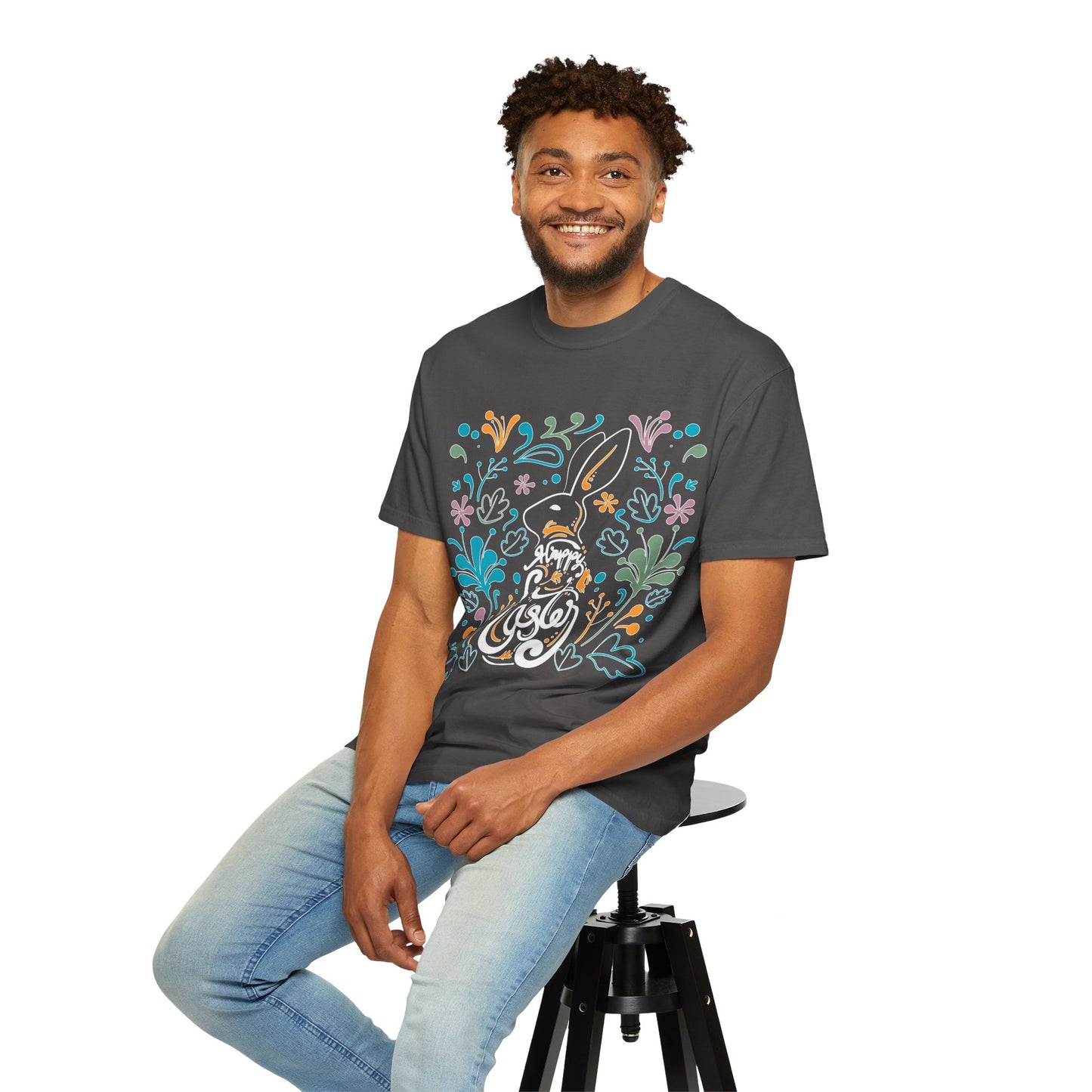 Easter Bunny Floral T-Shirt, Tee Shirt with Easter Signature, T Shirt with Easter Prints, Tee Shirt with Easter Design