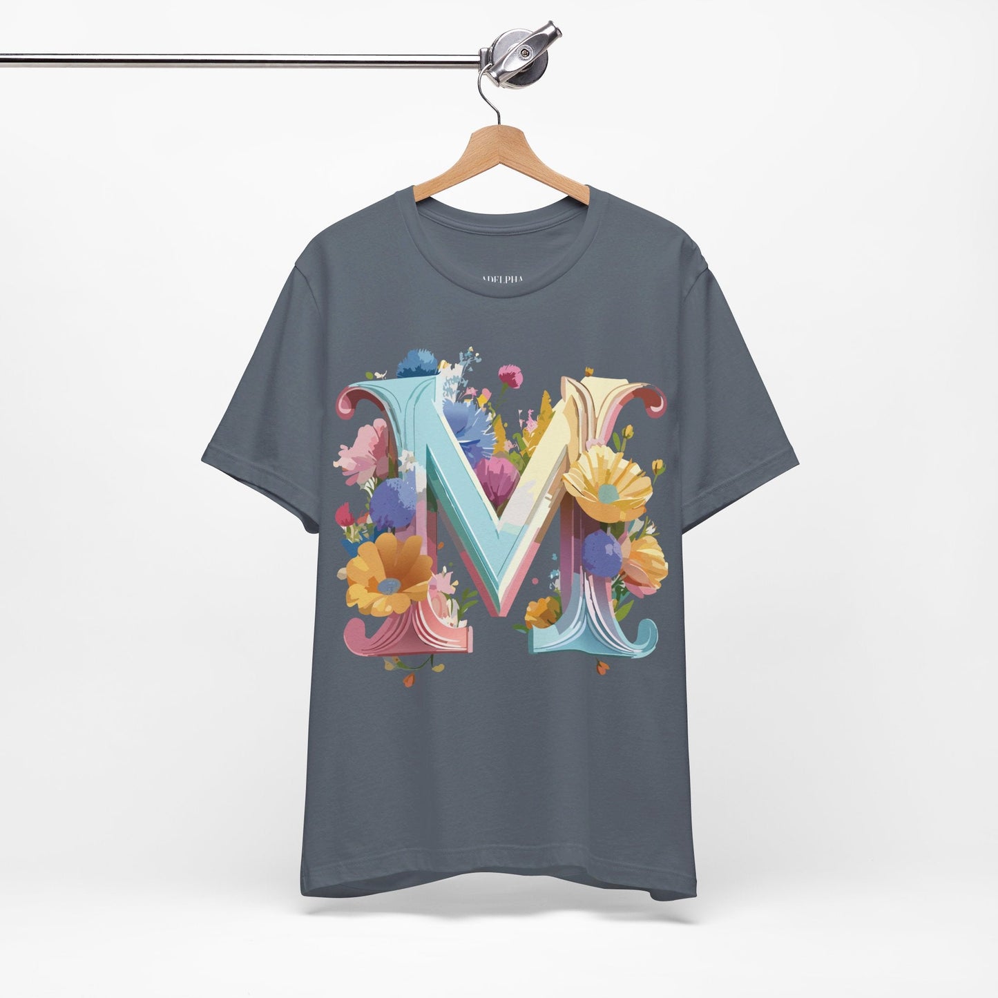 Letter M Shirt Unisex Graphic Tee Vintage Inspired Artwork Adelpha Short Sleeve Collection