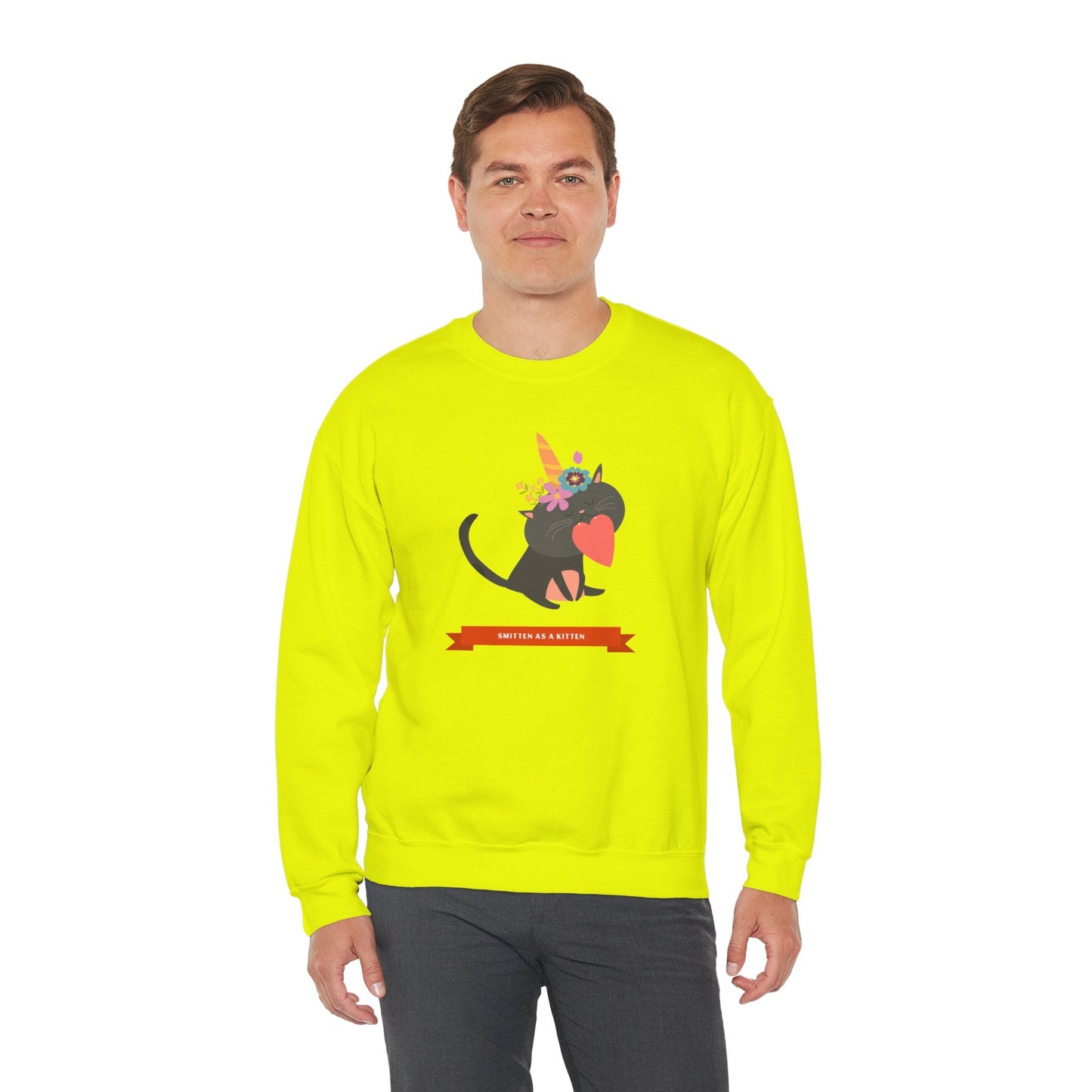Cat Heart Sweatshirt Unisex Valentine Gift 50/50 Cotton-Poly Crewneck Gildan 18000