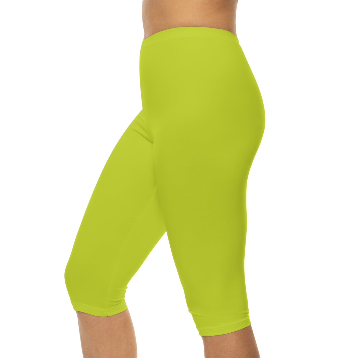 Bright Lime Color Women's Brushed Suede Poly Span Casual Capri Leggings XS-2XL
