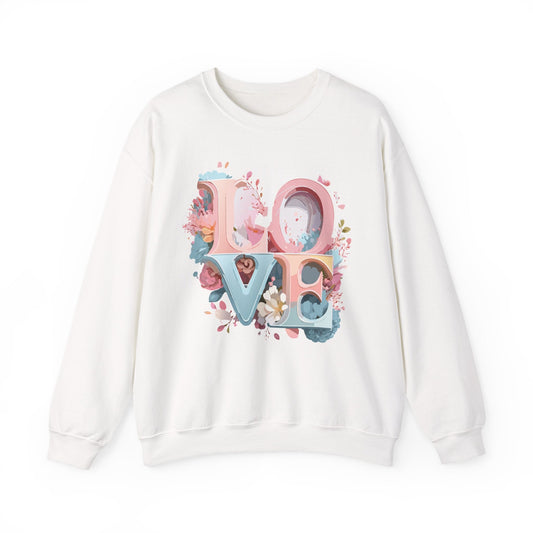 Floral Love Sweatshirt Unisex Crewneck Valentine Day Gift Gildan 18000 Fifty Fifty Cotton Blend