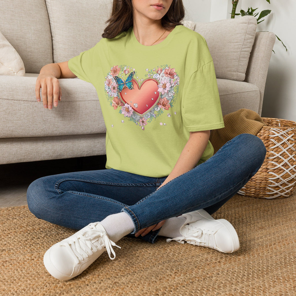 Butterfly Heart Floral Blue Butterfly Graphic Design Unisex 100 Cotton Gildan T-Shirt