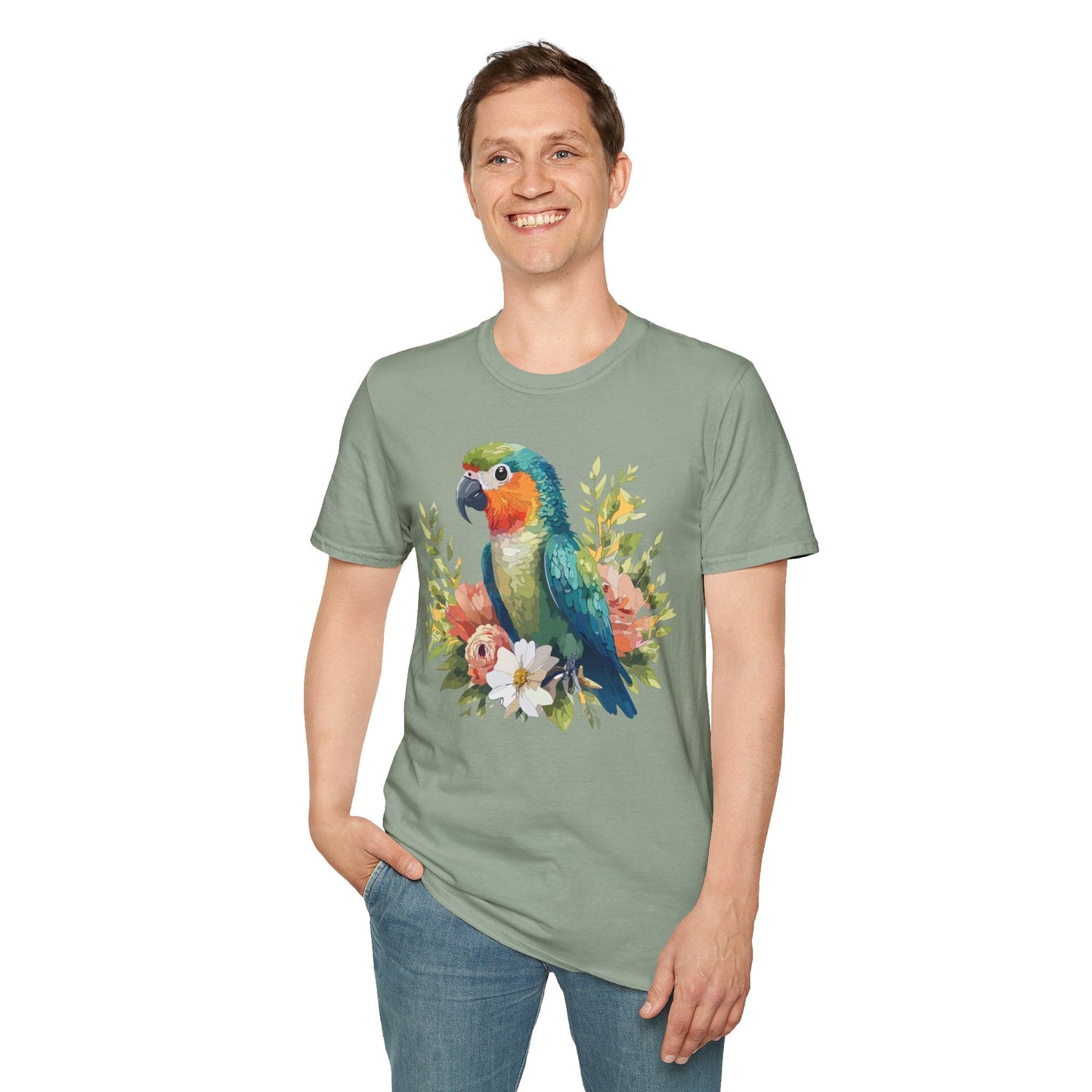 Floral Bird T Shirt Unisex Softstyle Gildan 64000 Cotton Tee for Everyday Comfort
