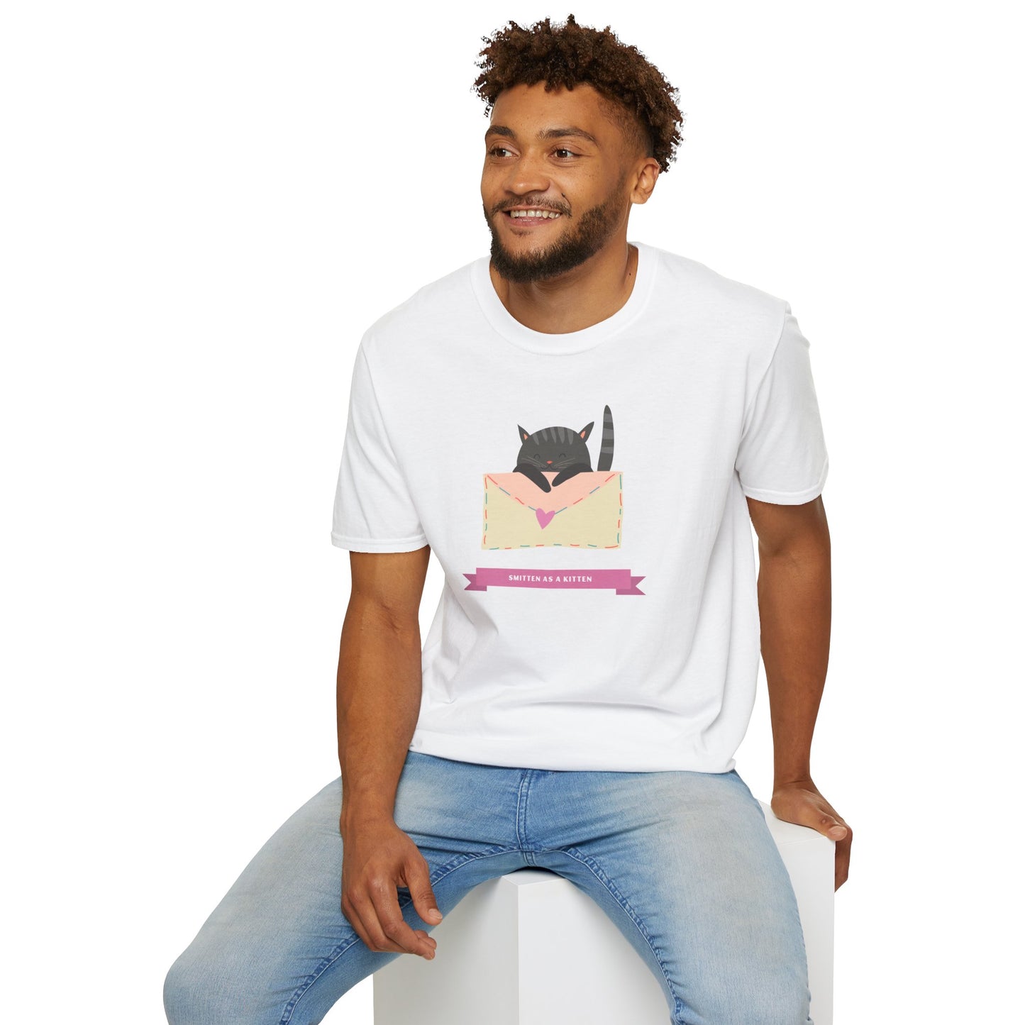 Cat Heart T-Shirt, T-Shirt with Love Cat, Valentine Day Tees with Animals, Unisex Cotton Tee with Art Design 34