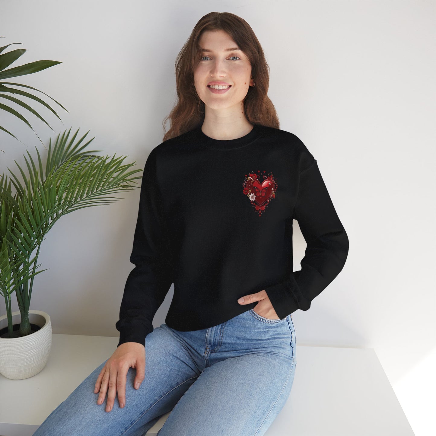 Small Red Heart Sweatshirt, Floral Red Heart Sweatshirt, Floral Love Sweatshirt, Valentine's Day Sweatshirt, Heart Floral Sweatshirt 104