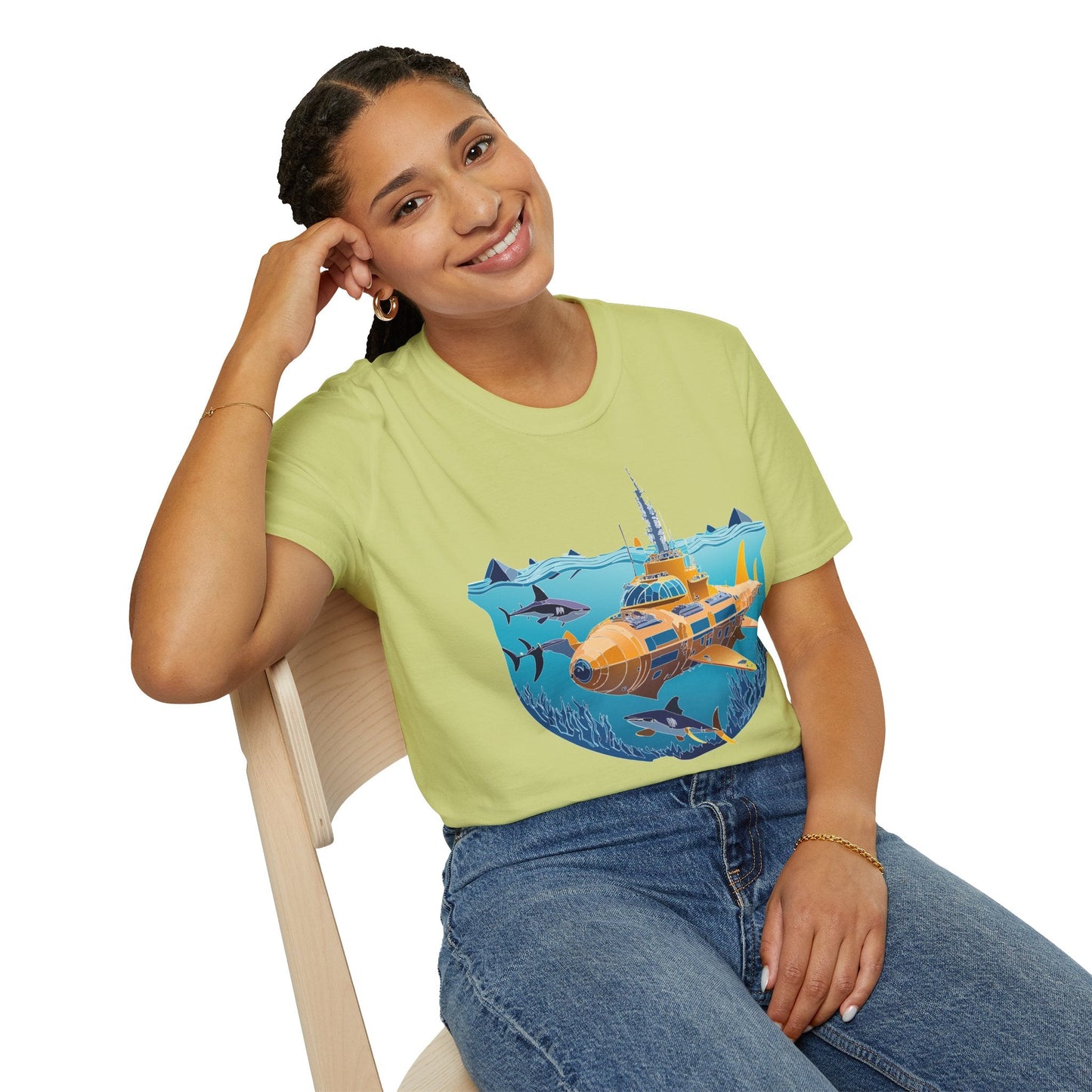 Ocean Tee Shirt Unisex Gildan Softstyle 64000 Ocean Theme Tee With U Boat Design