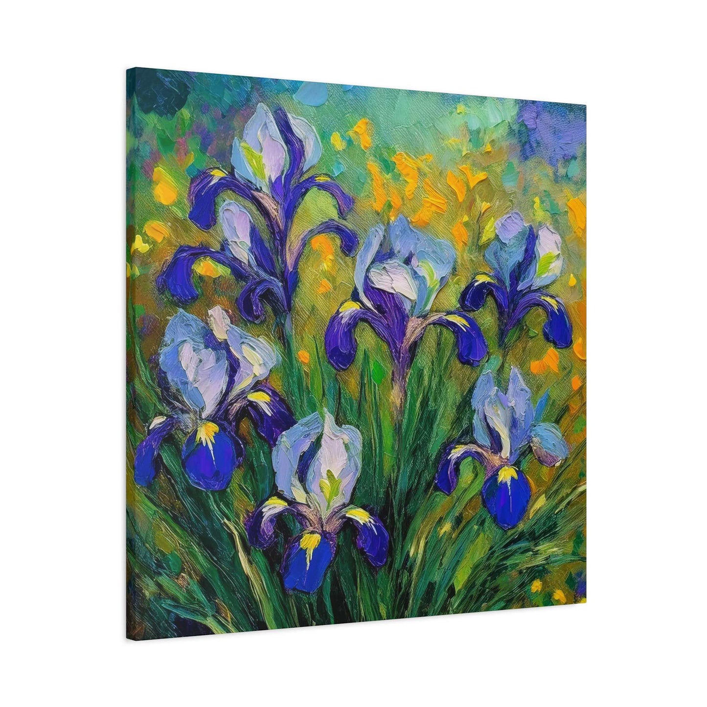 Irises Floral Print Canvas, Floral Oil Paint Print 20x20, 24x24, 30x30, 32x32, 36x36 Art Design Pine-Wood Inner Frame MC-186