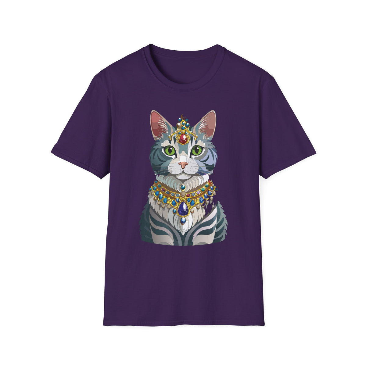 Regal Cat with Jewel Crown T-Shirt | Royal Tabby Illustration