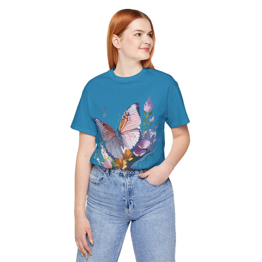 Butterfly Graphic Unisex 100 Cotton Lightweight Vintage Floral Design Jersey Tee 52