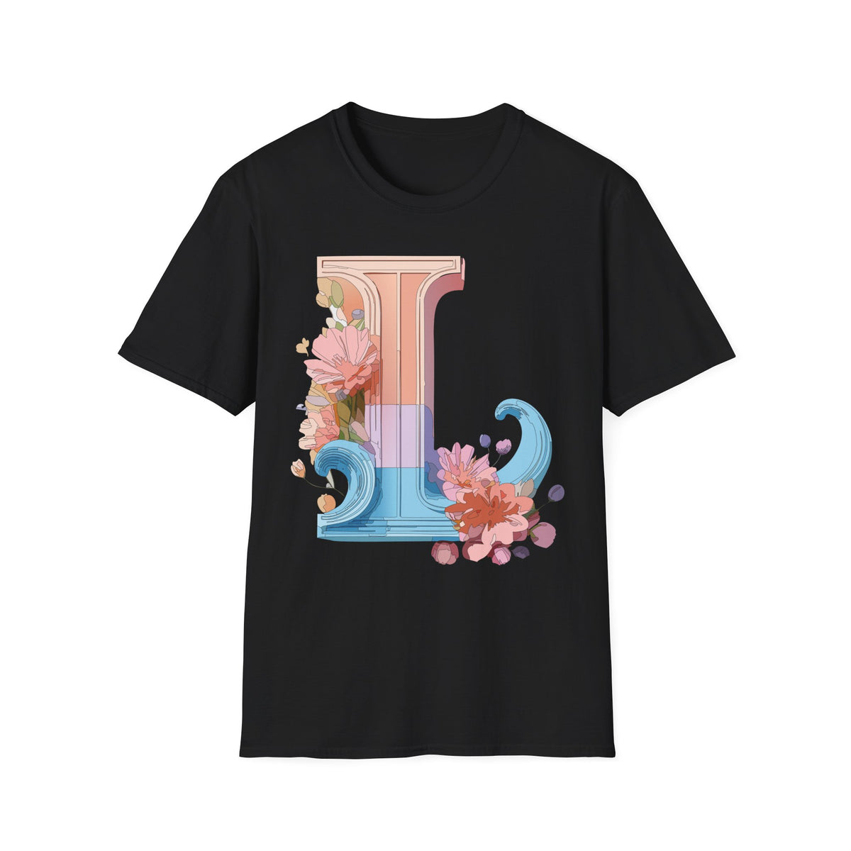 Floral Wave Letter L T-Shirt | Monogram Initial Tee