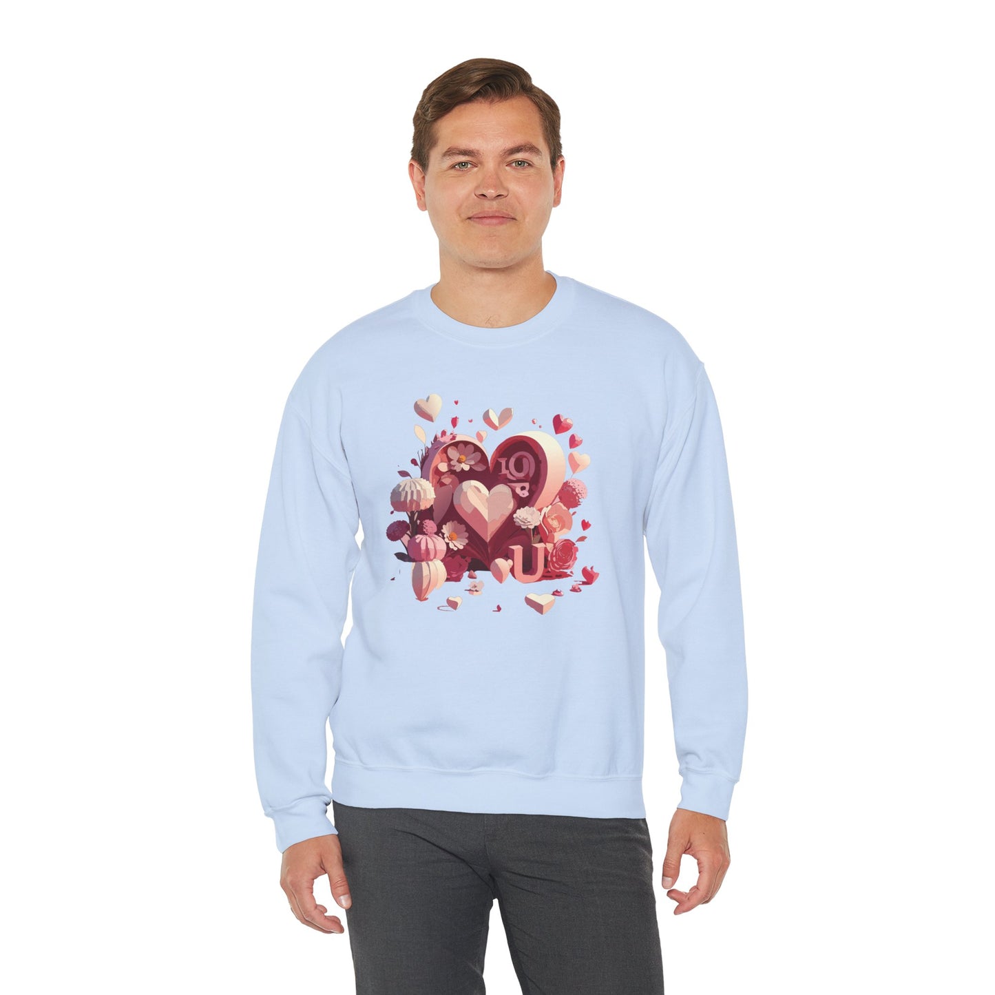 Unisex Floral Big Heart Sweatshirt, Love Floral Sweatshirt, Floral Heart Sweatshirt, 50/50 Cotton-Poly Valentine's Day Sweatshirt 09