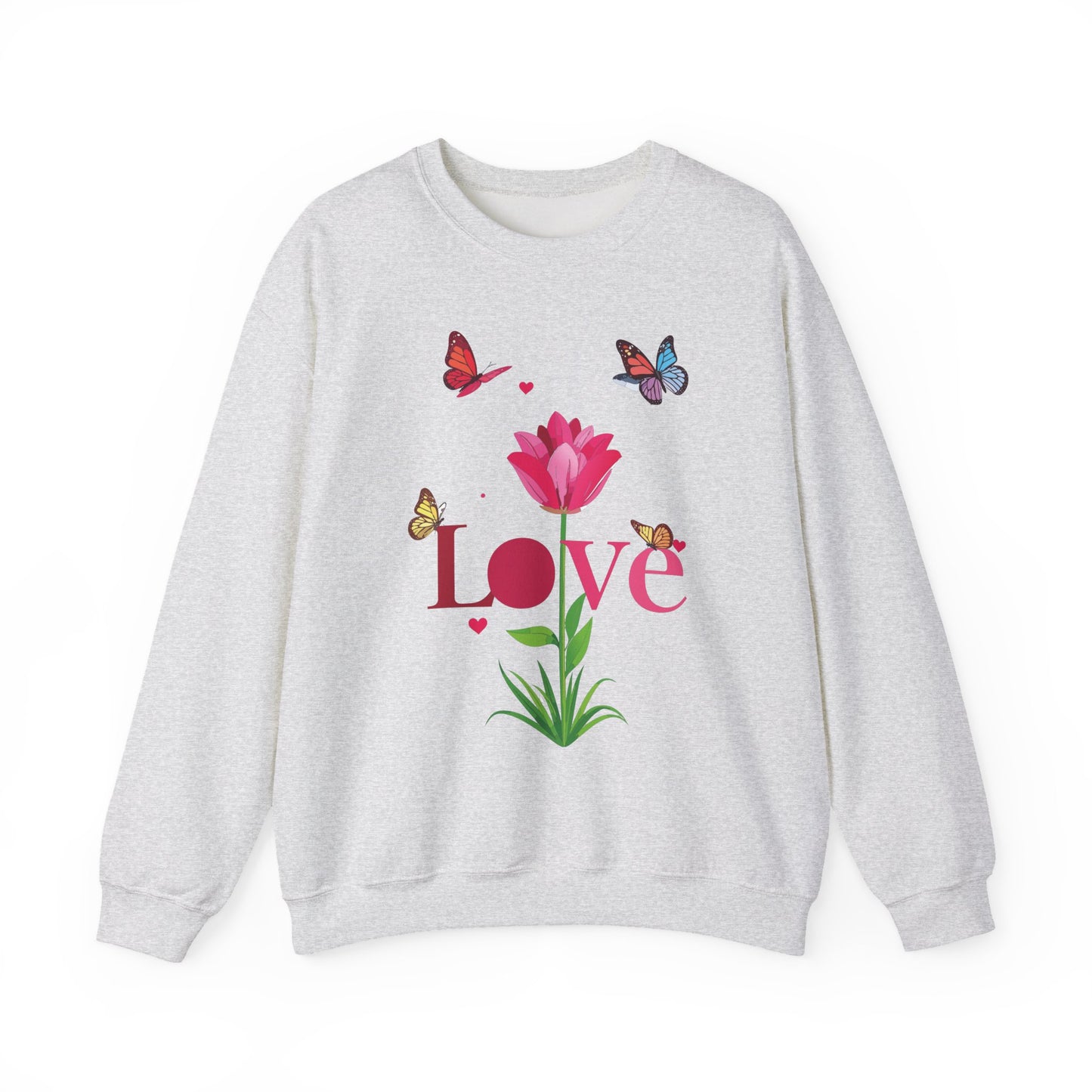 Unisex Floral Love Sweatshirt, Love Floral Sweatshirt, Floral Butterfly Sweatshirt, 50/50 Cotton-Poly Valentine's Day Sweatshirt 02