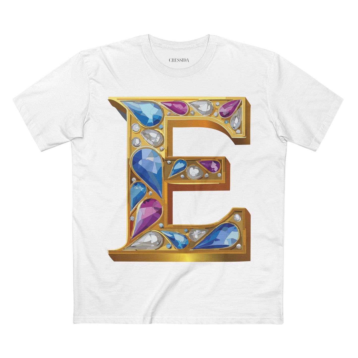 Letter E Graphic Design Tee Unisex 100 Cotton With Antique Gold Letters Artwork T-Shirt