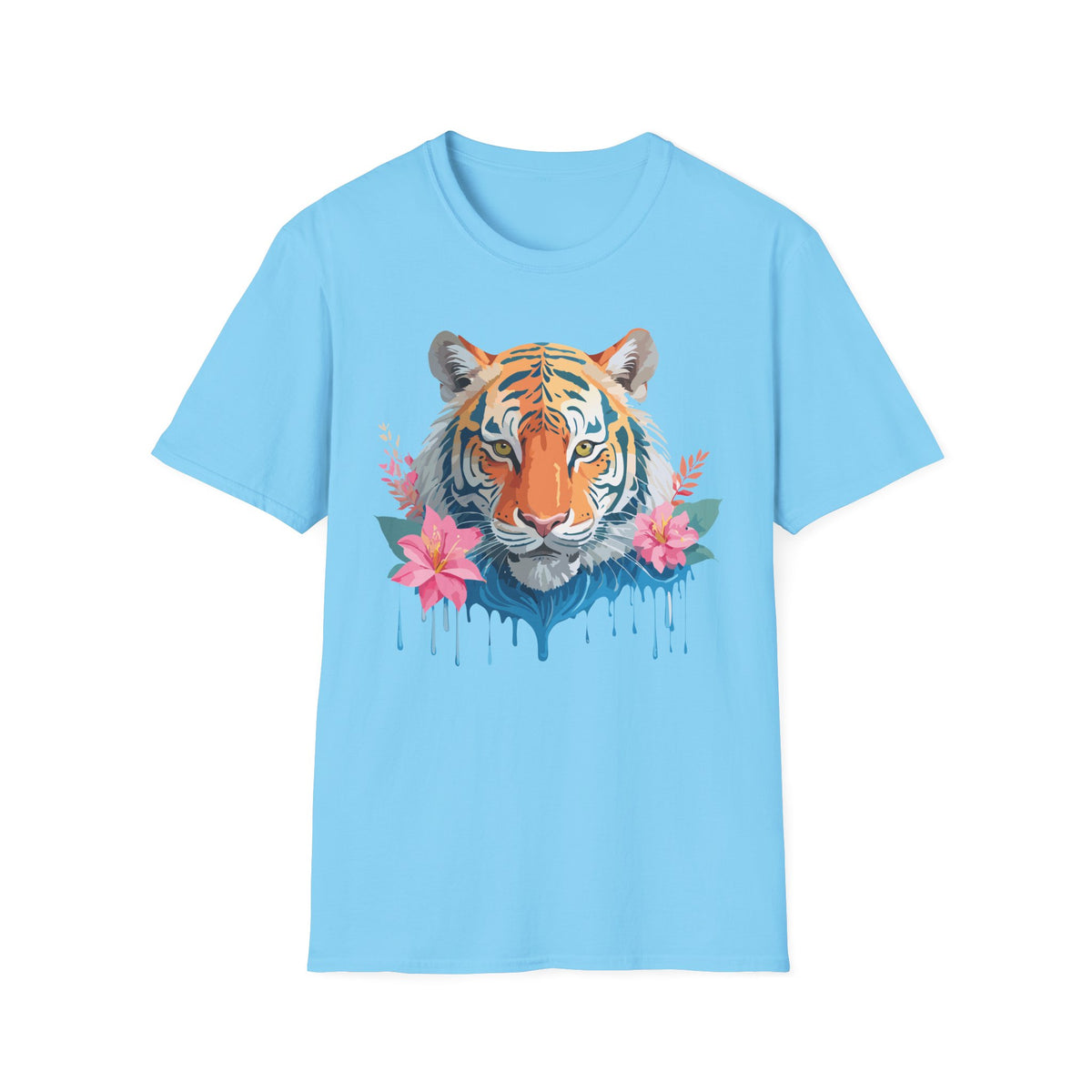Watercolor Tiger with Floral Accents T-Shirt | Tropical Animal Art