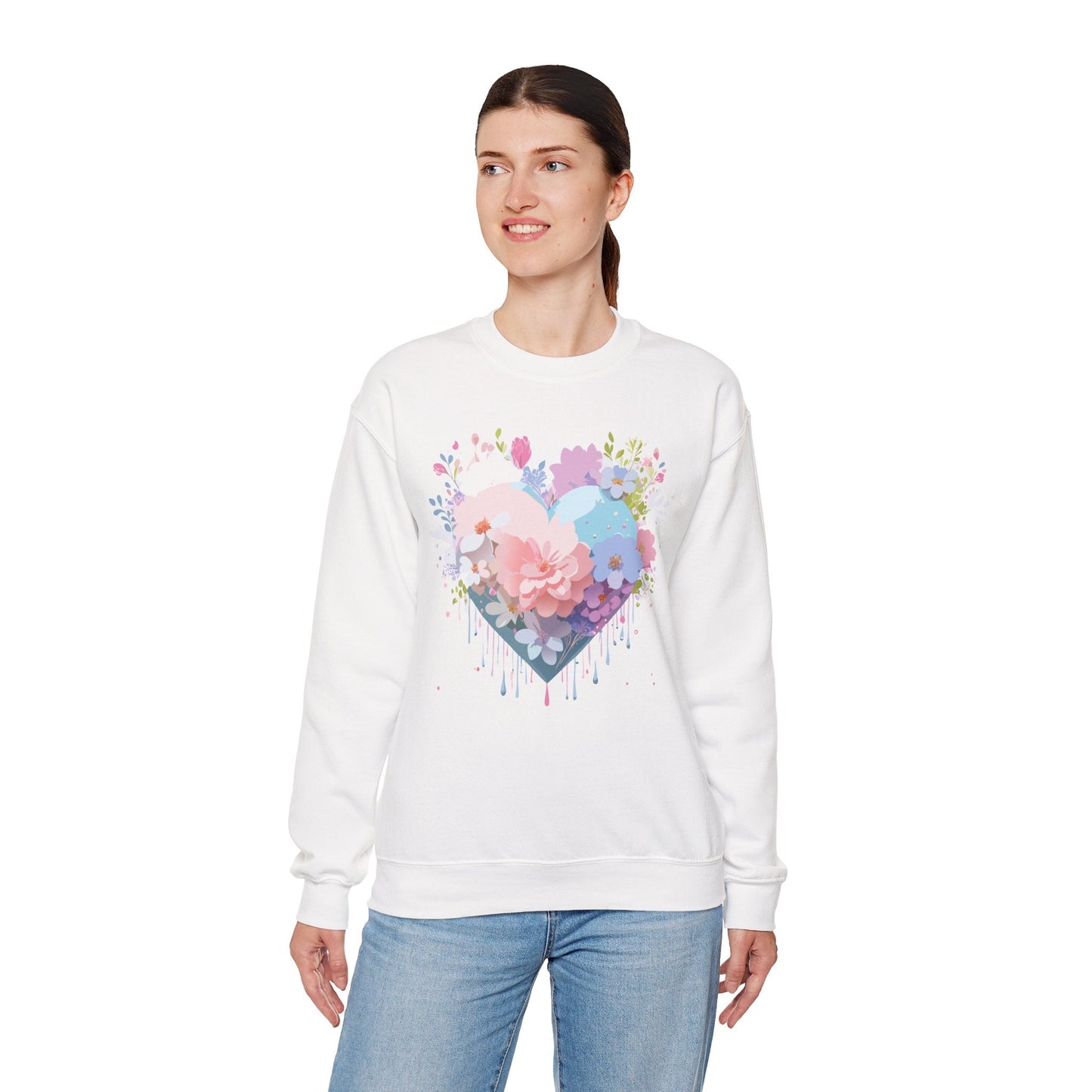 Floral Heart Sweatshirt Unisex Heavy Blend Crewneck Valentines Day Floral Love Cozy