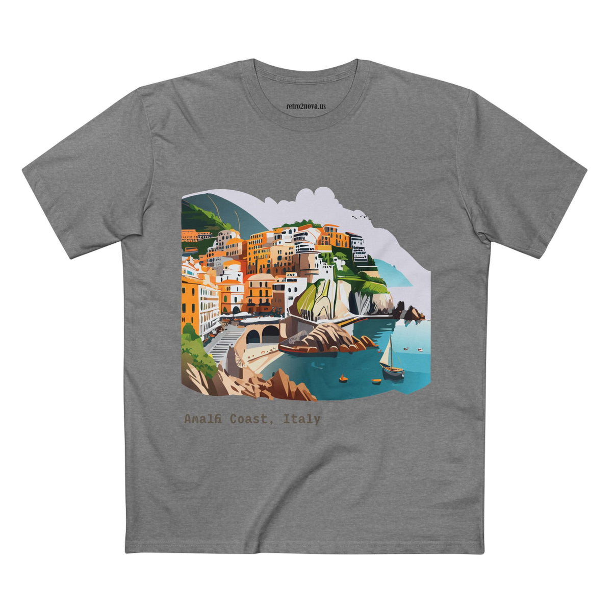 Amalfi Coast Italy Illustration T-Shirt | Coastal Village Seaside Tee