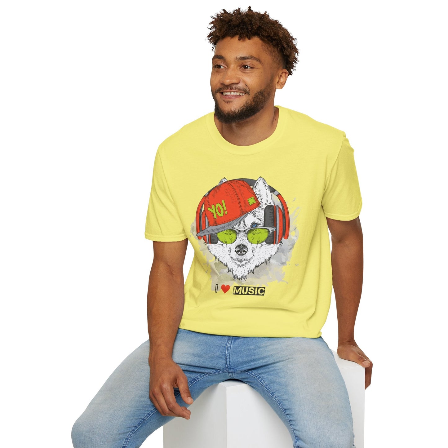 Unisex Music Animals Short Sleeve T Shirt With Headphones For Music Lovers Gildan 64000