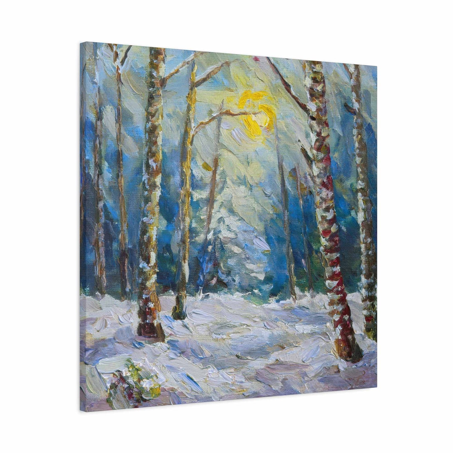 Snow Forest Print Canvas, Oil Paint Print 20x20, 24x24, 30x30, 32x32, 36x36 Art Design Print Pine-Wood Inner Frame MC-79