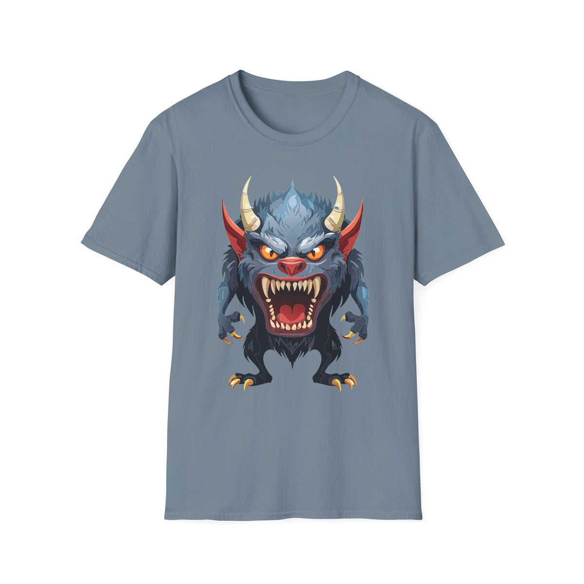 Werewolf Monster T-Shirt — Fierce Demon Face for Halloween Cartoon Graphic Tee Unisex 100 Cotton Gildan T-Shirt