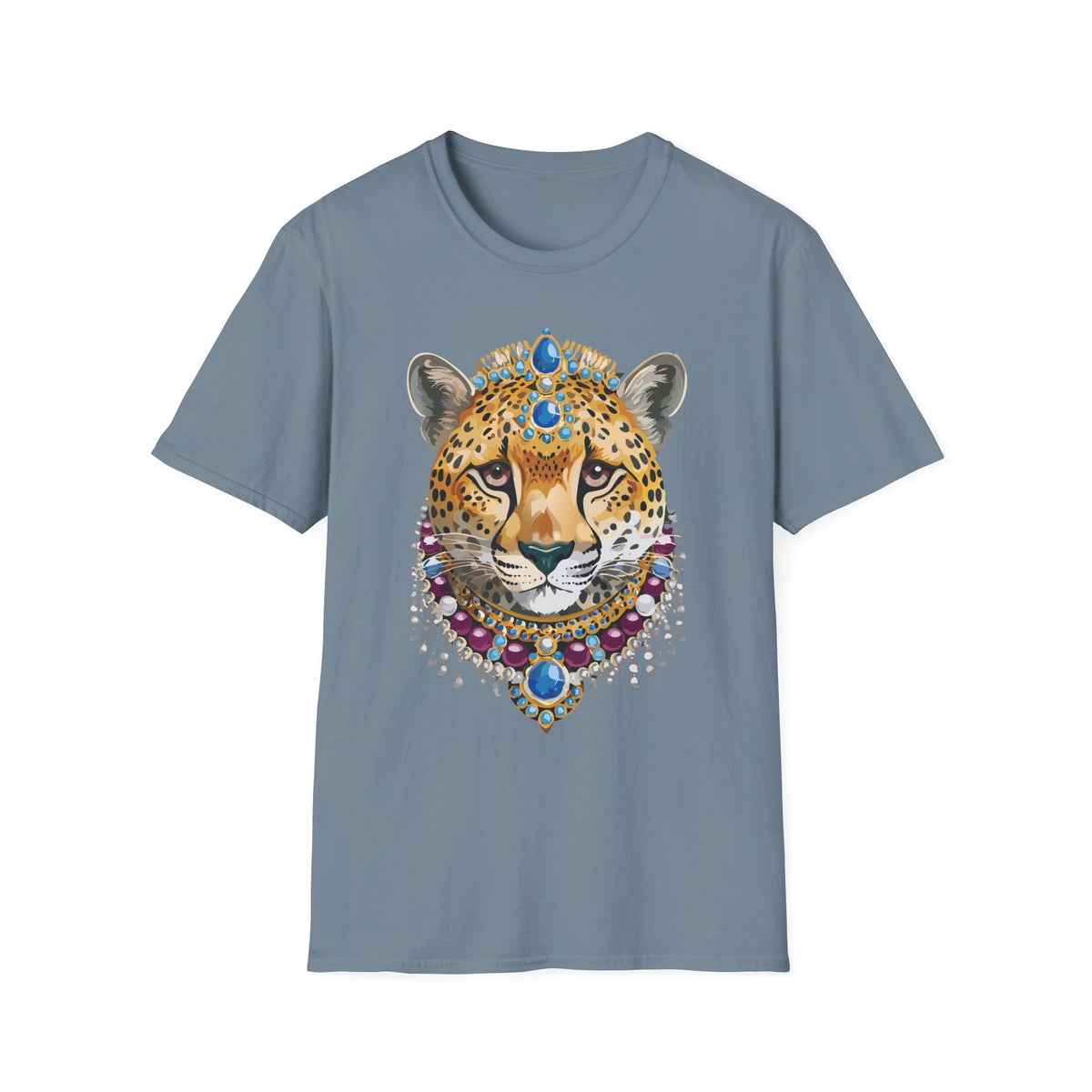 Jeweled Cheetah Face T-Shirt | Ornate Gemstone Leopard Illustration